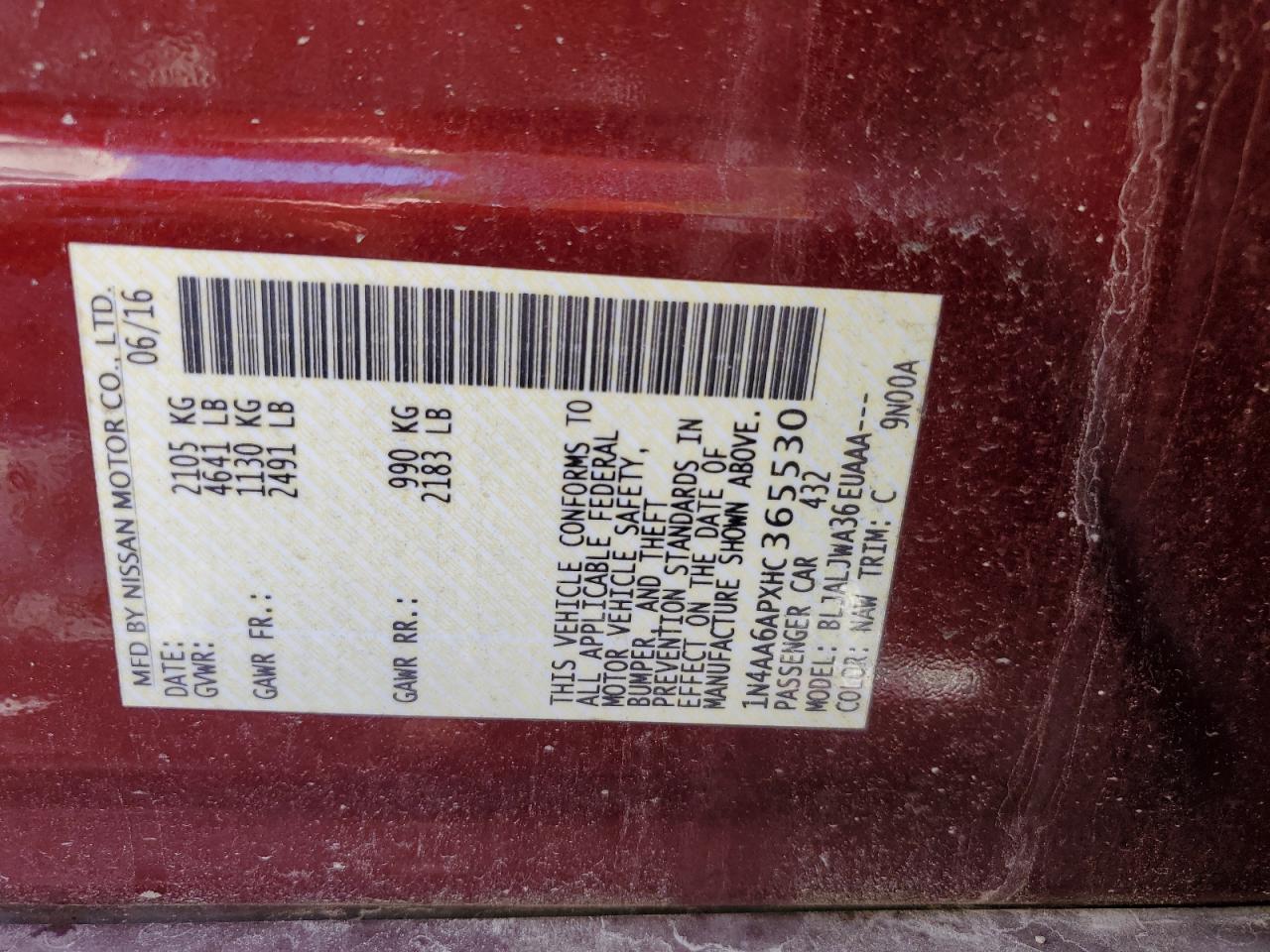 2017 Nissan Maxima 3.5s Maroon vin: 1N4AA6APXHC365530