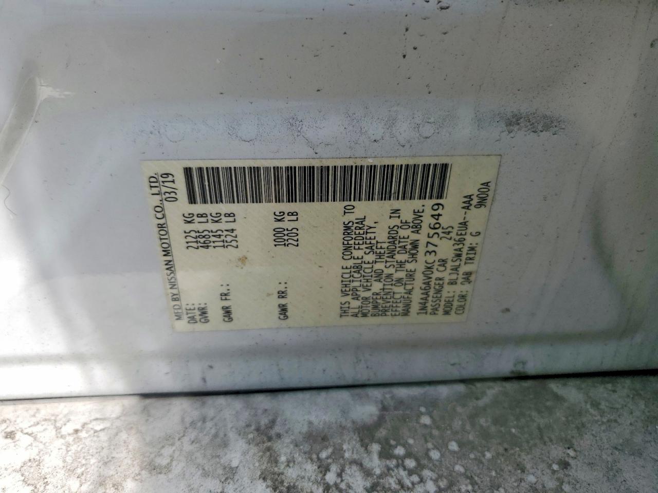 2019 Nissan Maxima 3.5 Sr White vin: 1N4AA6AV0KC375649