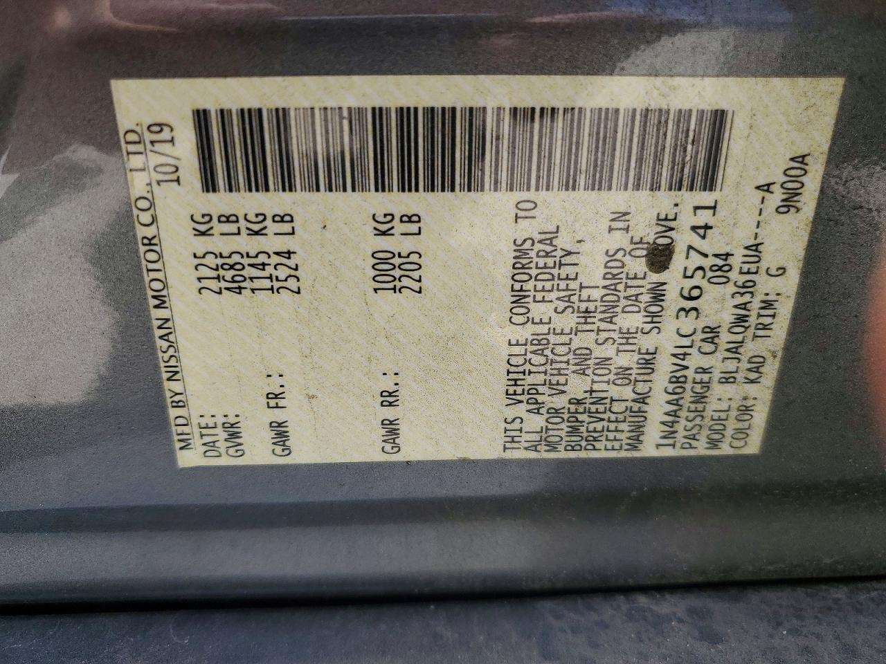 2020 Nissan Maxima S Gray vin: 1N4AA6BV4LC365741