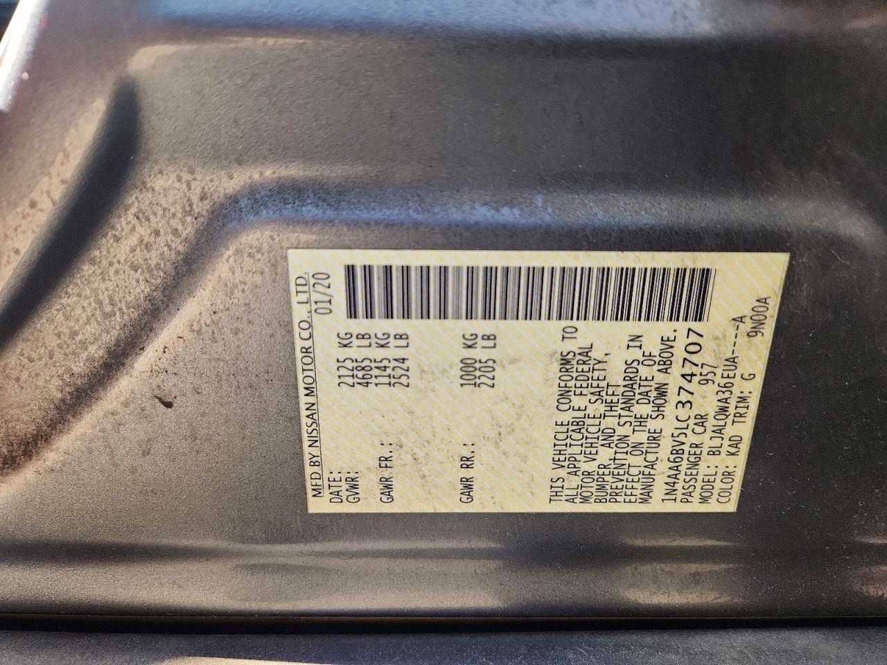 2020 Nissan Maxima S Gray vin: 1N4AA6BV5LC374707