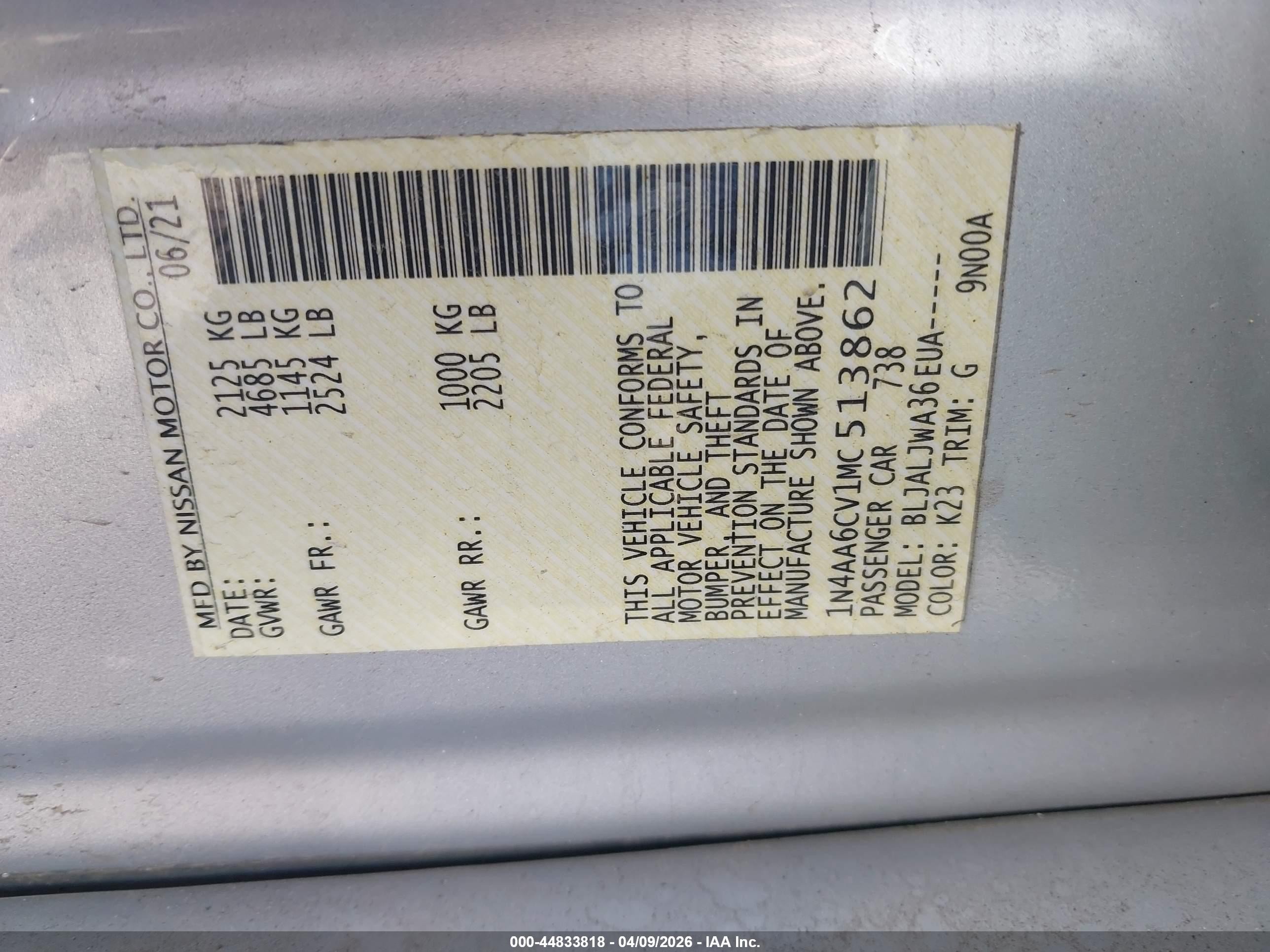 2021 Nissan Maxima Sv Xtronic Cvt Серебряный vin: 1N4AA6CV1MC513862