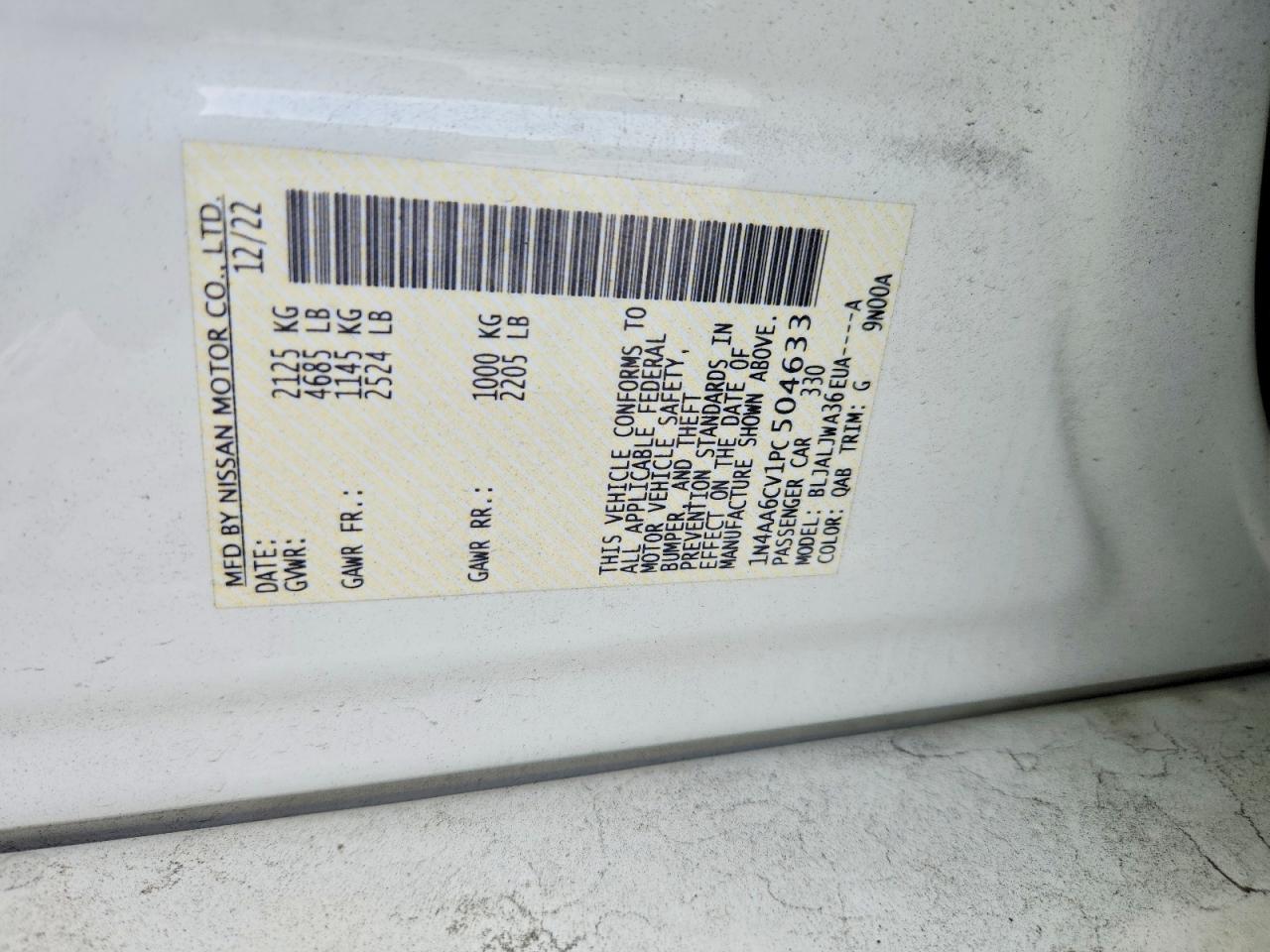 2023 Nissan Maxima Sv White vin: 1N4AA6CV1PC504633