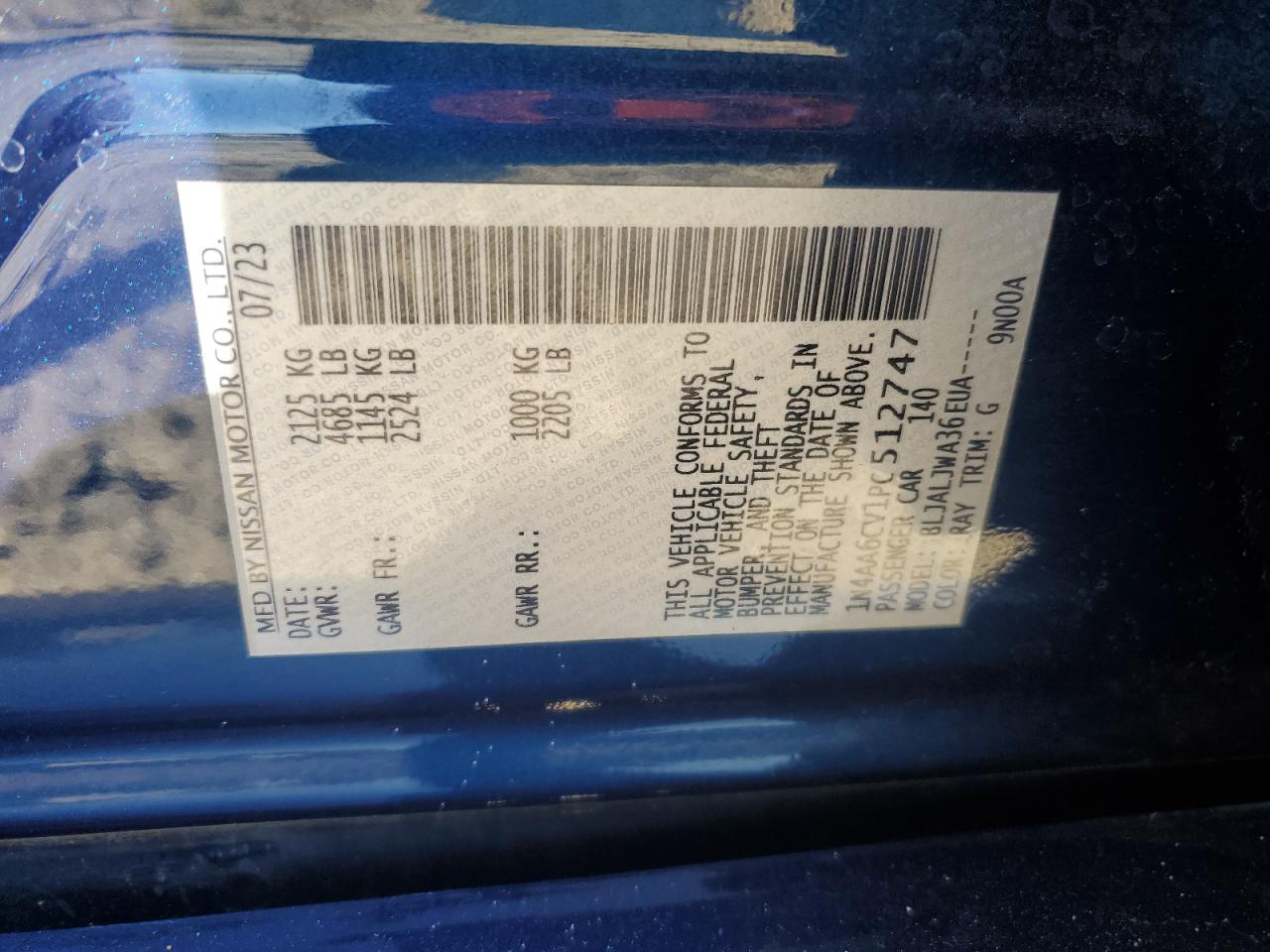 2023 Nissan Maxima Sv Blue vin: 1N4AA6CV1PC512747
