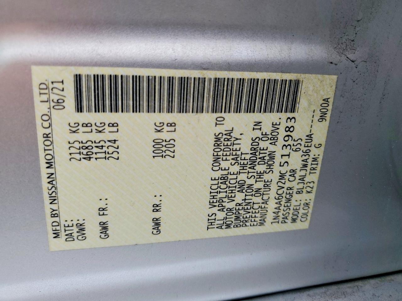 2021 Nissan Maxima Sv Silver vin: 1N4AA6CV2MC513983