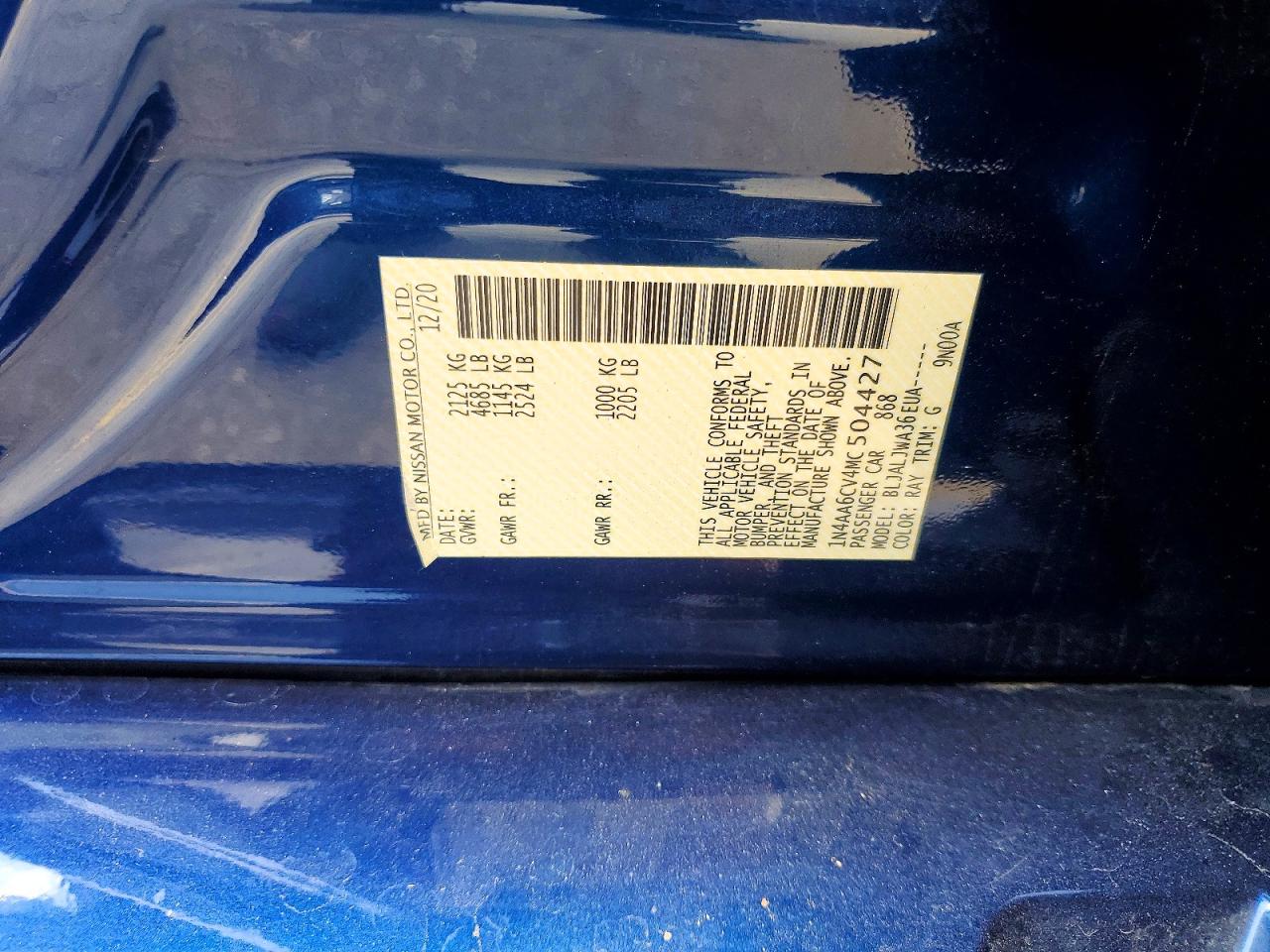 2021 Nissan Maxima Sv Blue vin: 1N4AA6CV4MC504427