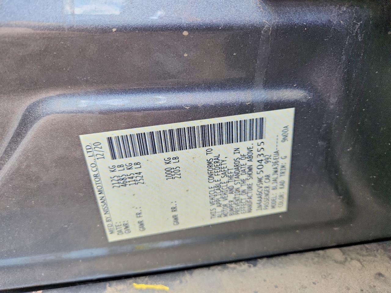 2021 Nissan Maxima Sv Gray vin: 1N4AA6CV5MC504355