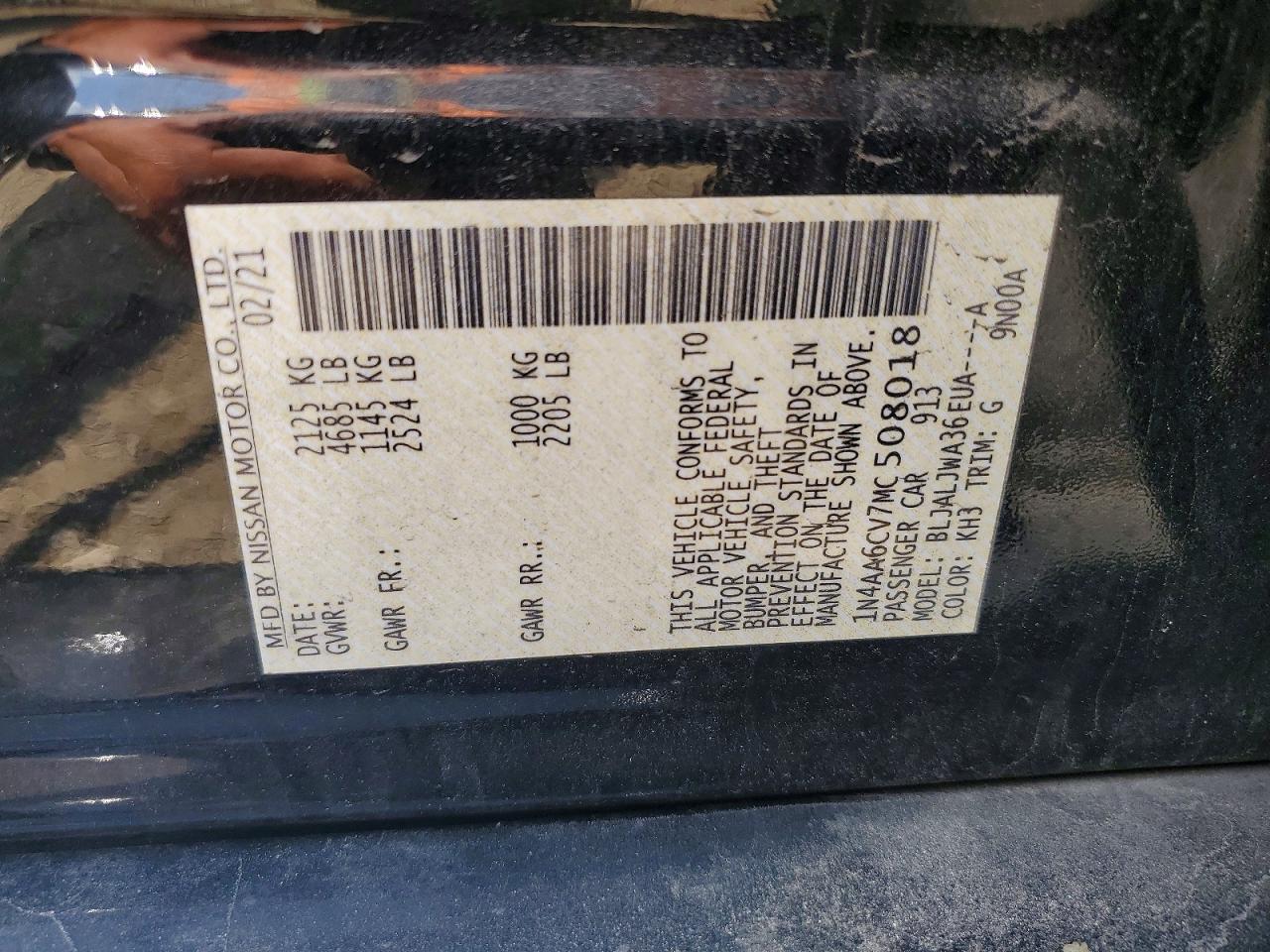2021 Nissan Maxima Sv Black vin: 1N4AA6CV7MC508018