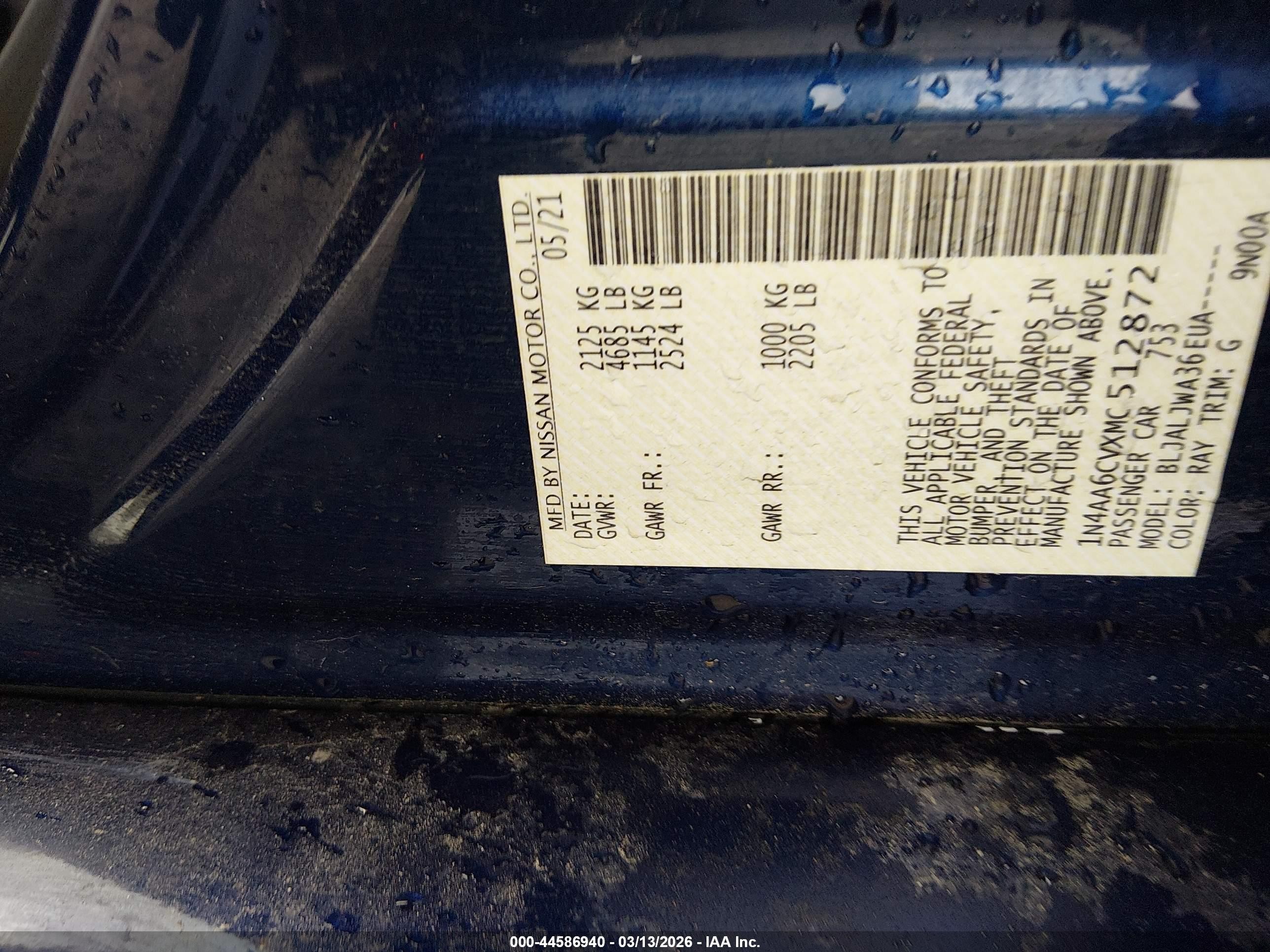 2021 Nissan Maxima Sv Xtronic Cvt Blue vin: 1N4AA6CVXMC512872