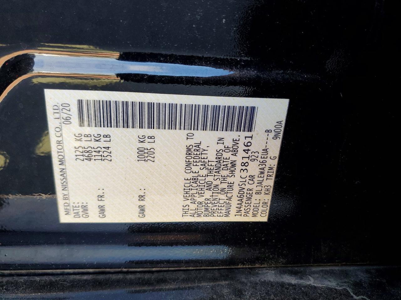 2020 Nissan Maxima Sl Black vin: 1N4AA6DV5LC381461