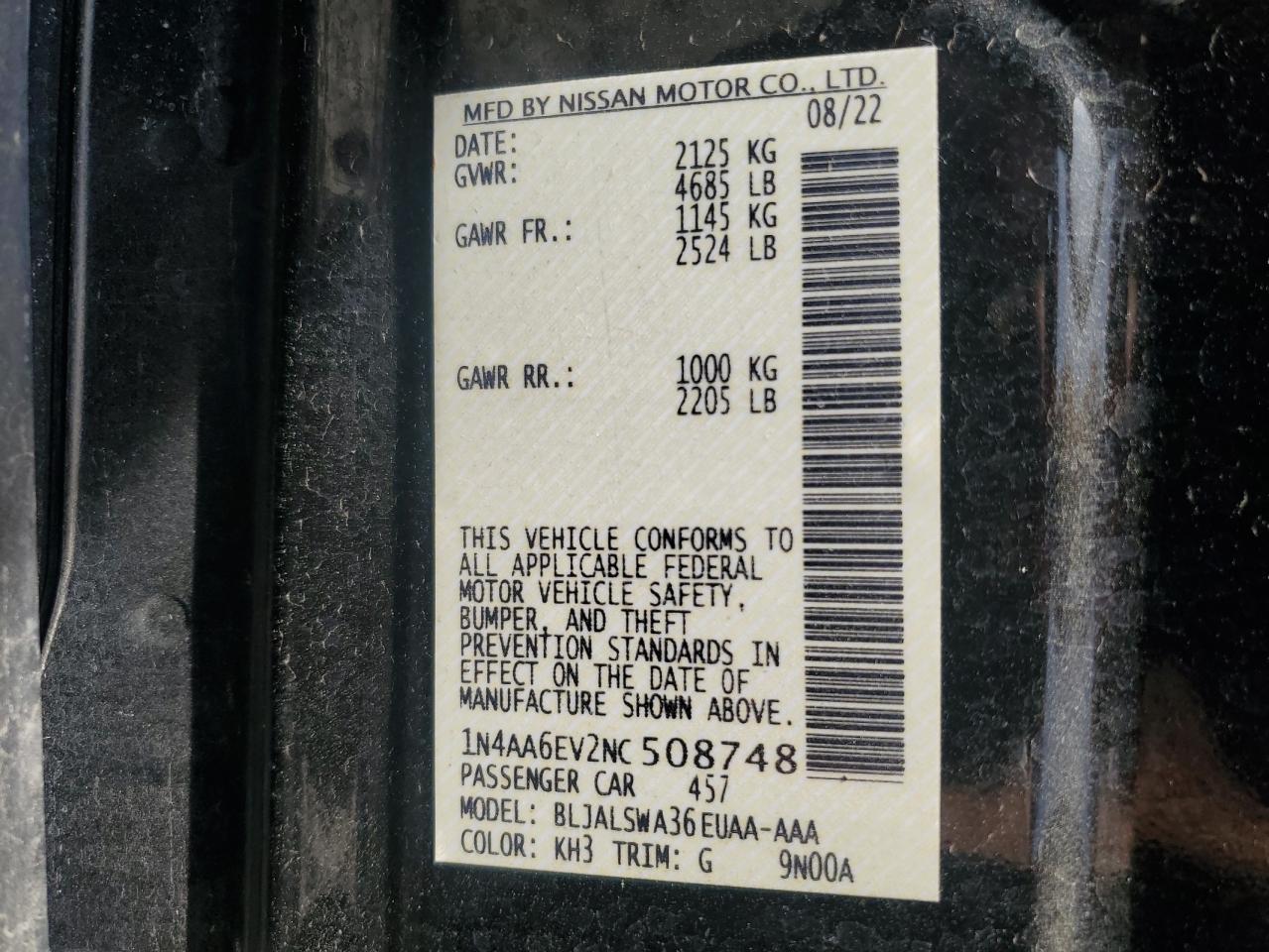 2022 Nissan Maxima Sr Black vin: 1N4AA6EV2NC508748