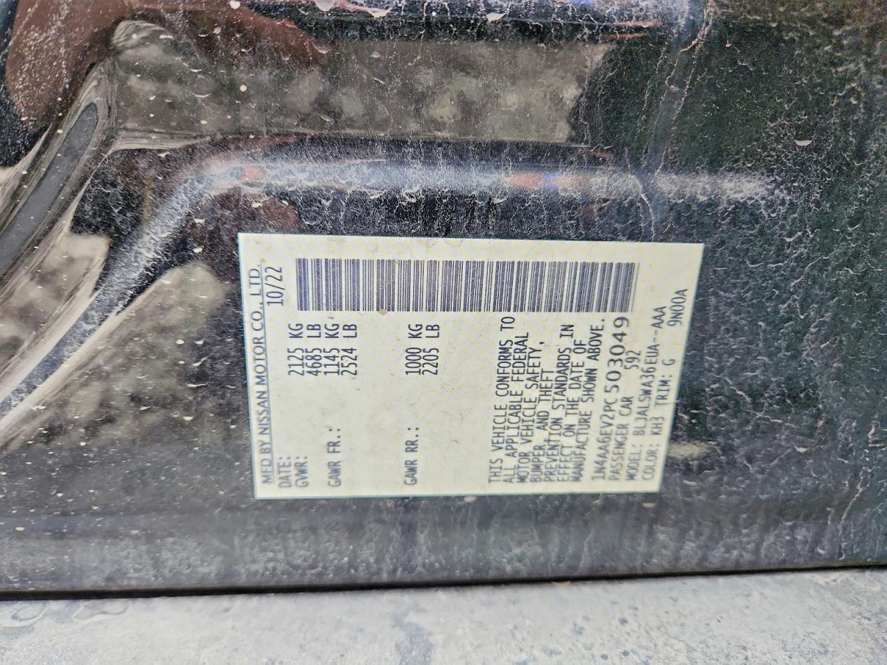 2023 Nissan Maxima Sr Black vin: 1N4AA6EV2PC503049