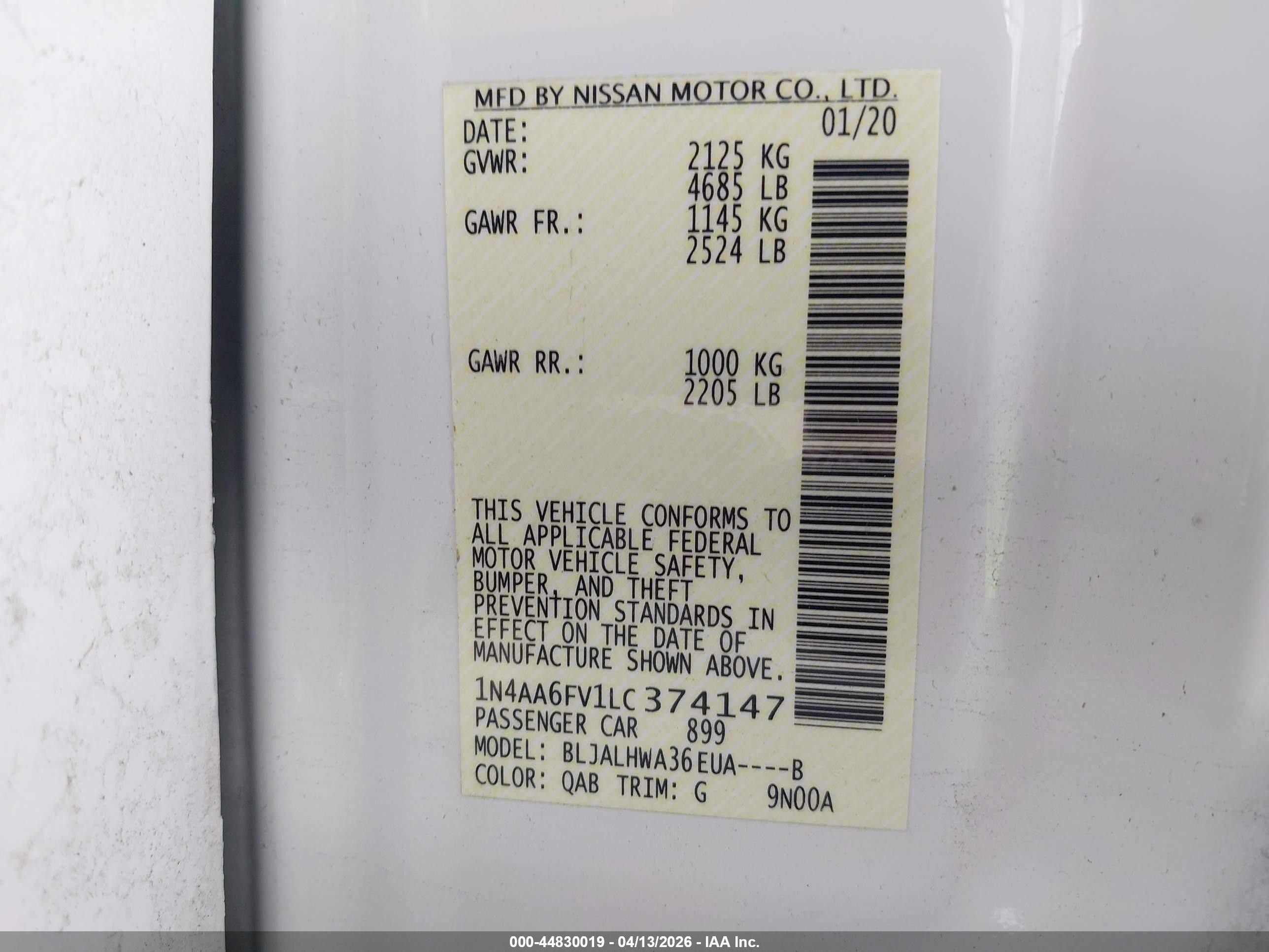 2020 Nissan Maxima Platinum Xtronic Cvt White vin: 1N4AA6FV1LC374147
