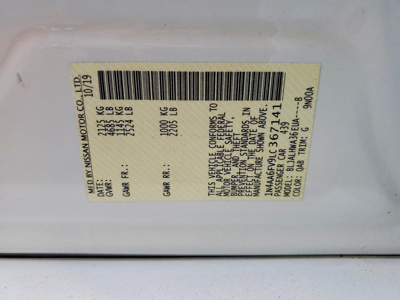 2020 Nissan Maxima Platinum White vin: 1N4AA6FV9LC367141