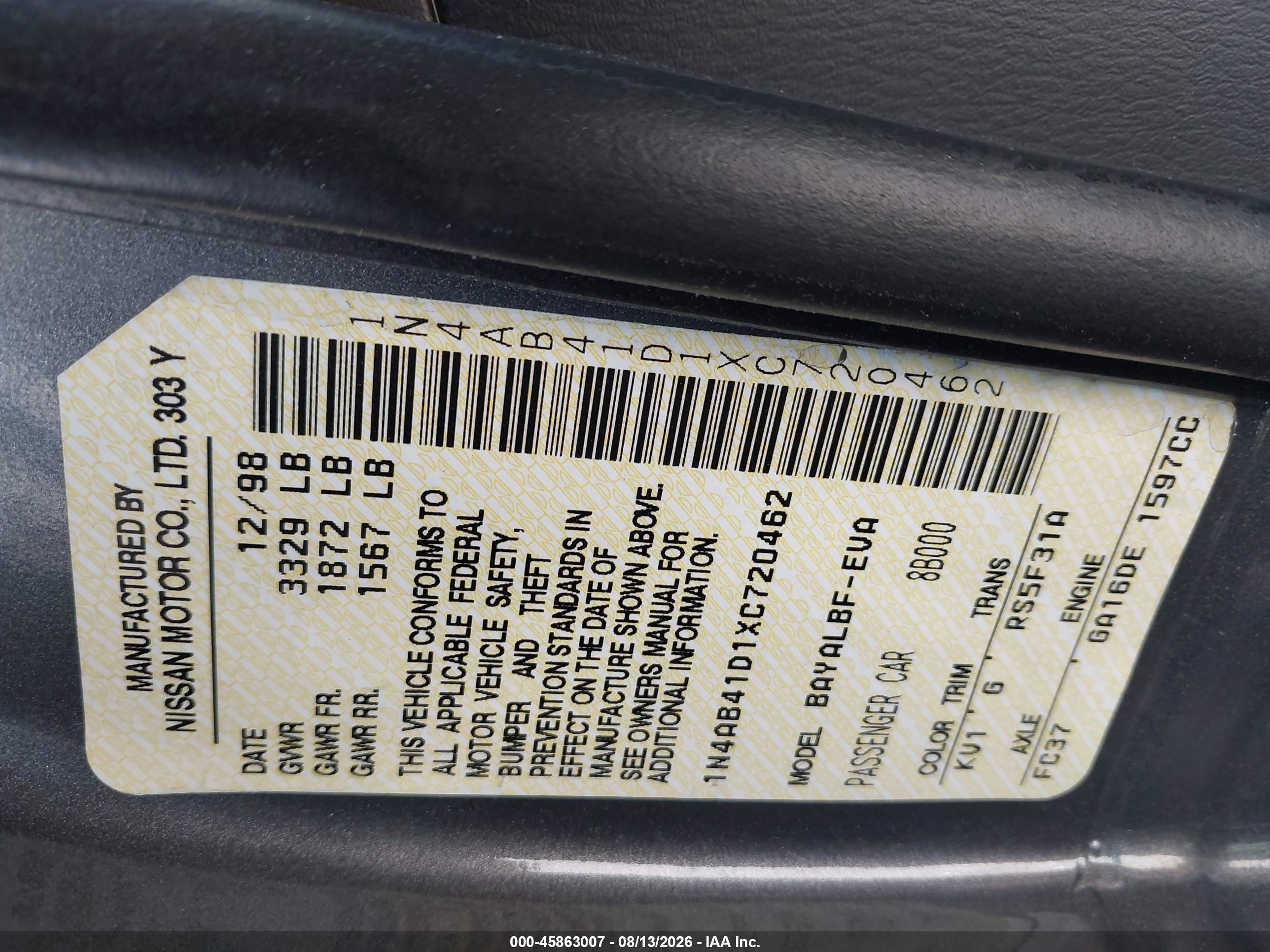 1999 Nissan Sentra Gxe/xe Gray vin: 1N4AB41D1XC720462