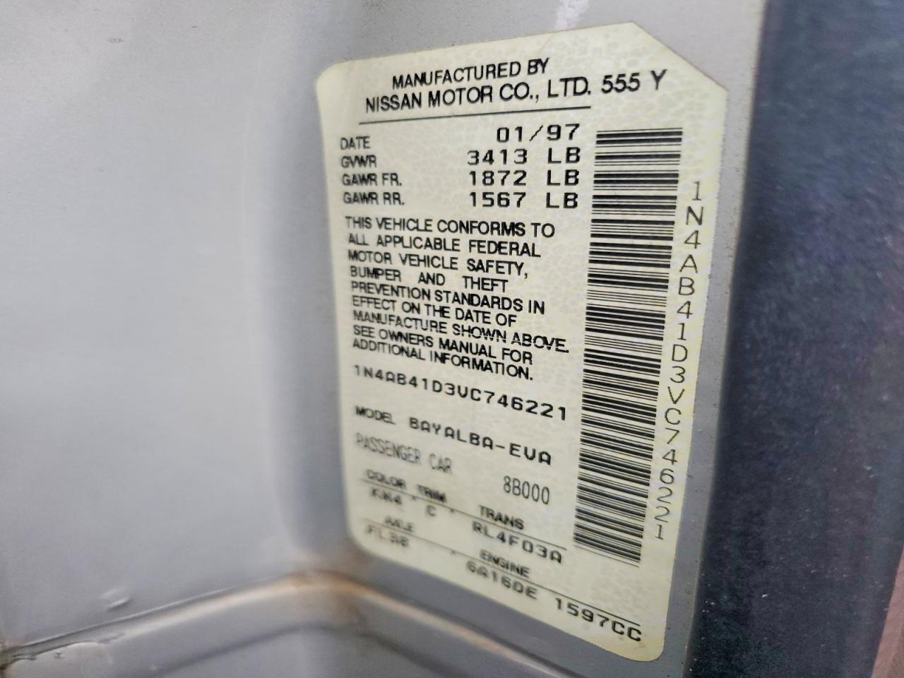 1997 Nissan Sentra Base Silver vin: 1N4AB41D3VC746221