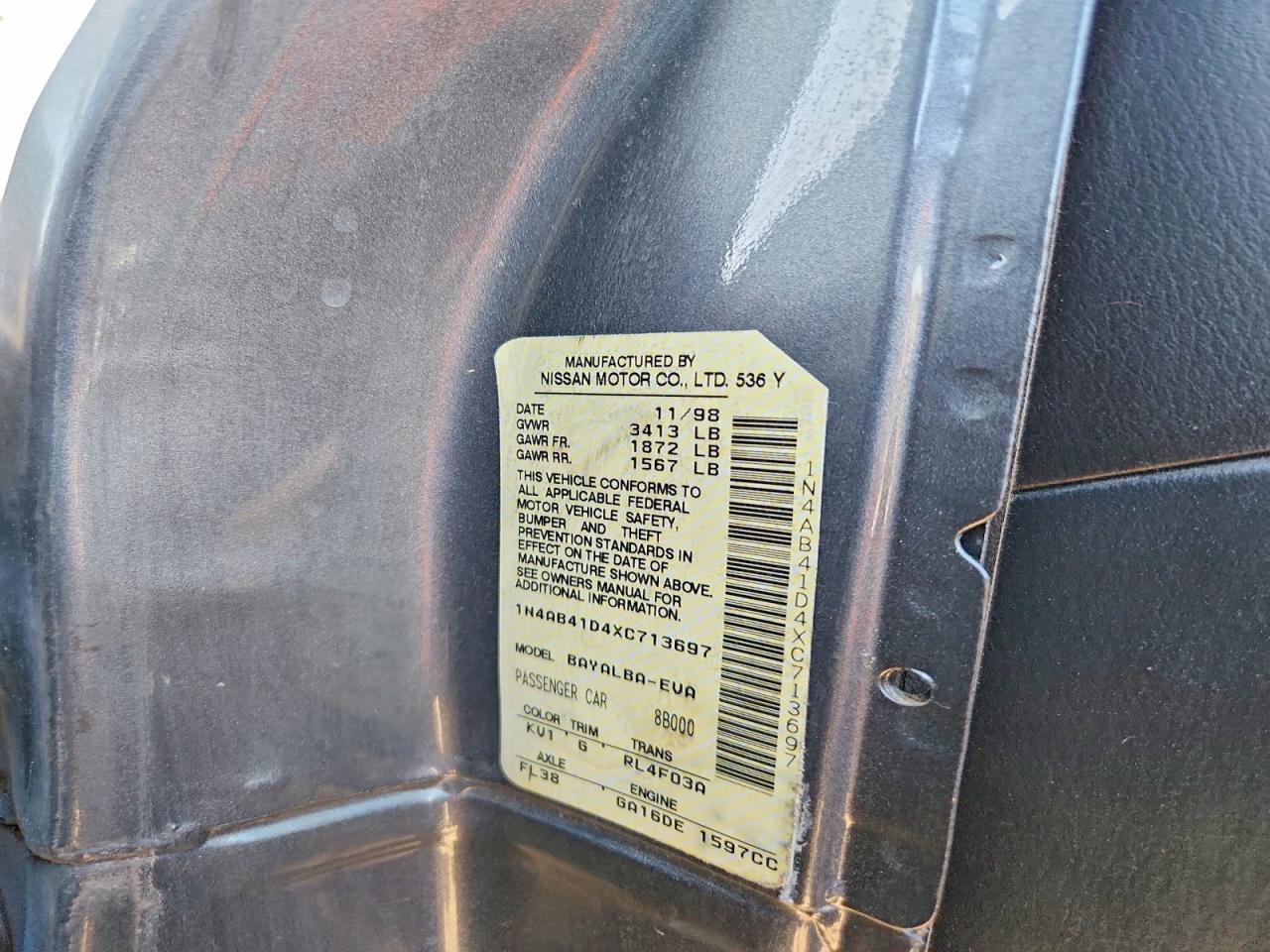 1999 Nissan Sentra Xe Gray vin: 1N4AB41D4XC713697