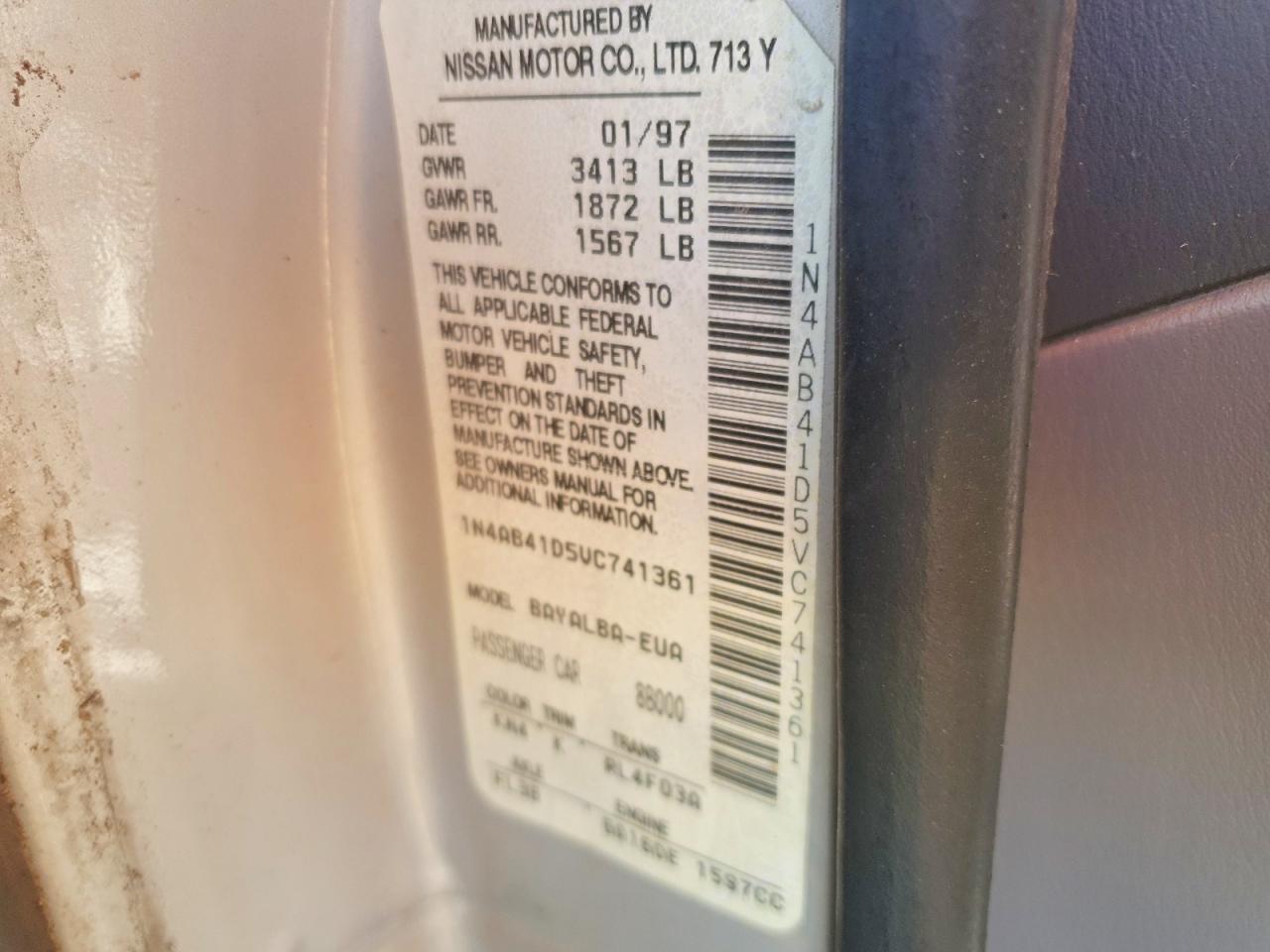 1997 Nissan Sentra Base Silver vin: 1N4AB41D5VC741361