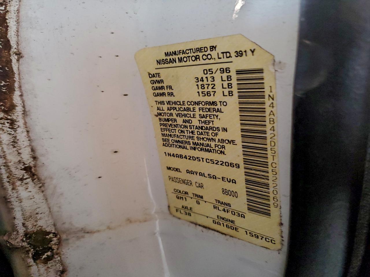 1996 Nissan 200sx Base White vin: 1N4AB42D5TC522069