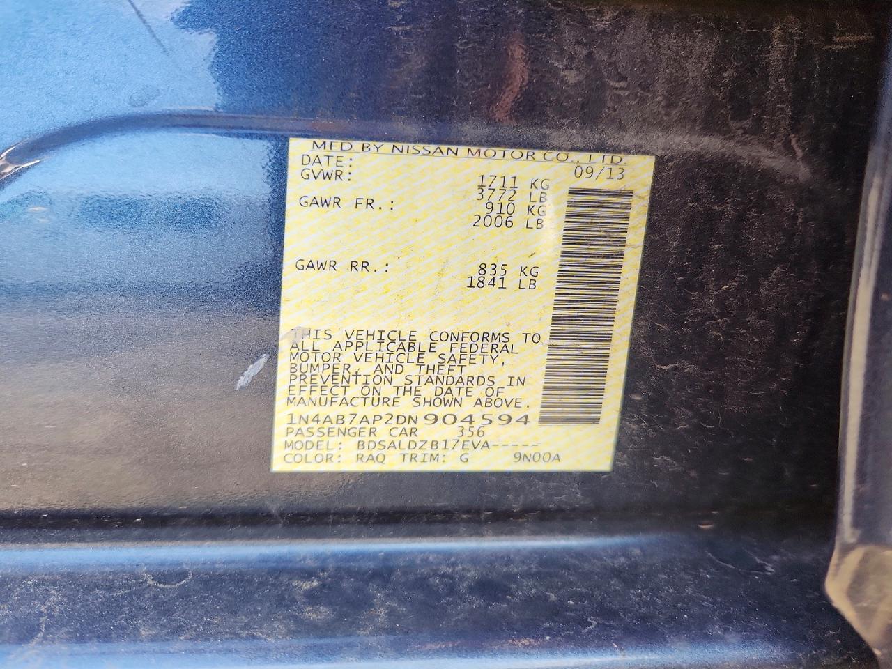 2013 Nissan Sentra Sv Blue vin: 1N4AB7AP2DN904594
