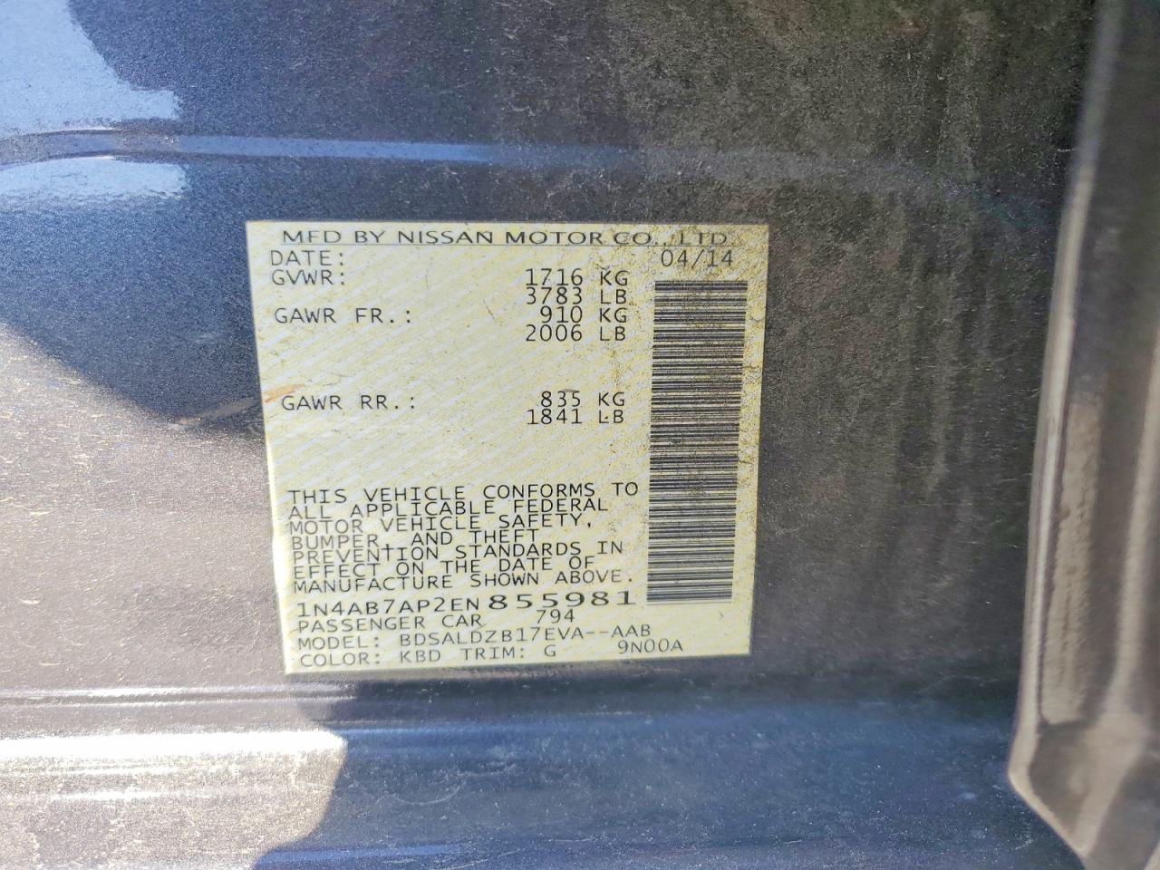 2014 Nissan Sentra Sv Gray vin: 1N4AB7AP2EN855981