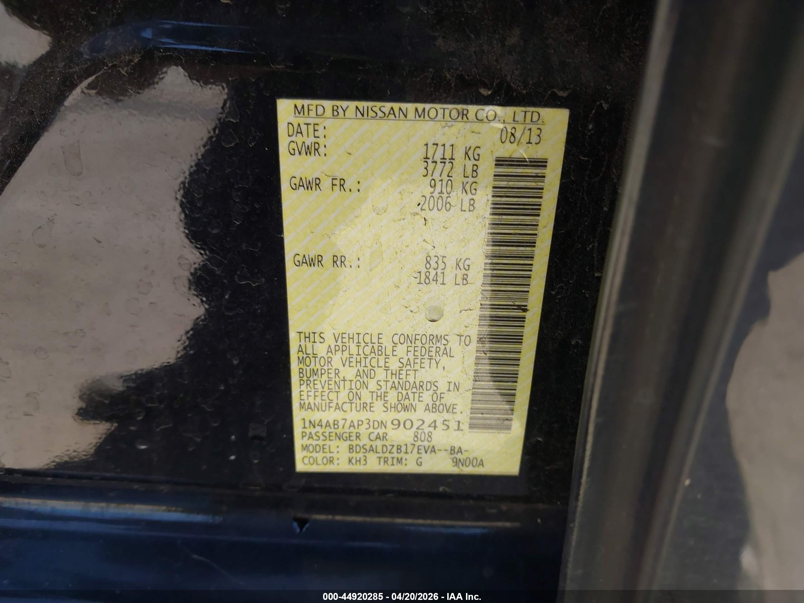 2013 Nissan Sentra Sv Black vin: 1N4AB7AP3DN902451