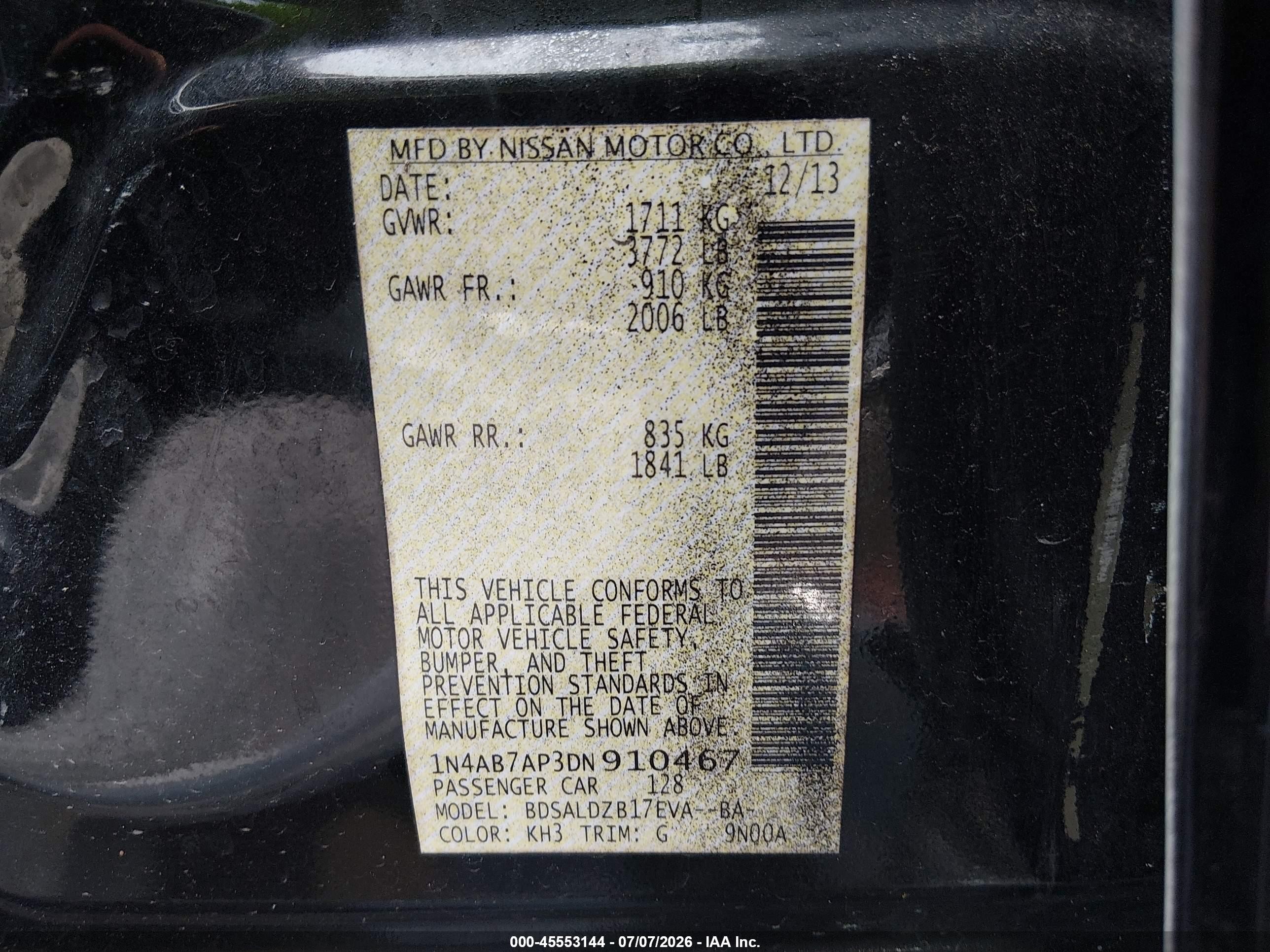 2013 Nissan Sentra Sv Black vin: 1N4AB7AP3DN910467