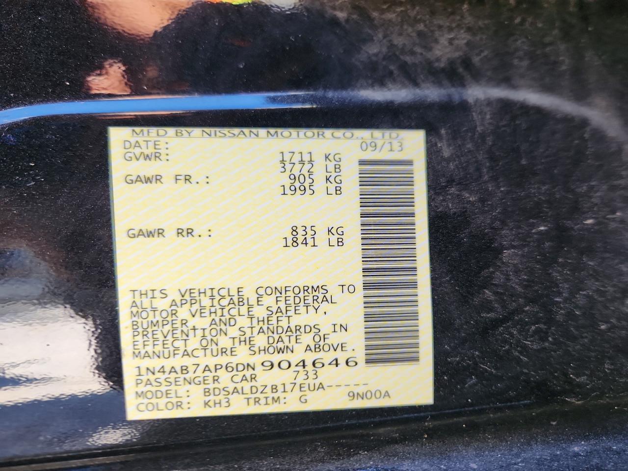 2013 Nissan Sentra S Black vin: 1N4AB7AP6DN904646