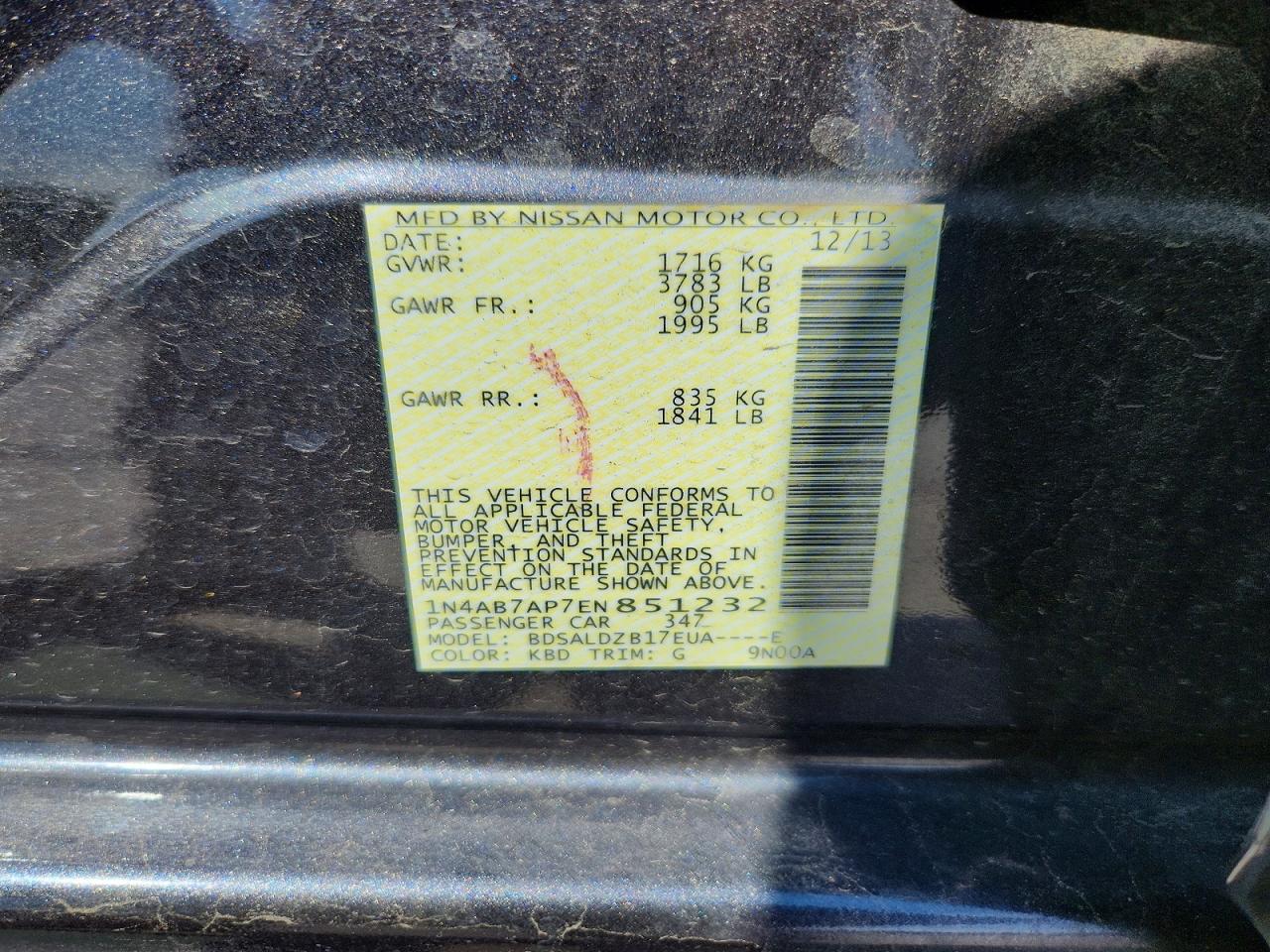 2014 Nissan Sentra Sv Charcoal vin: 1N4AB7AP7EN851232