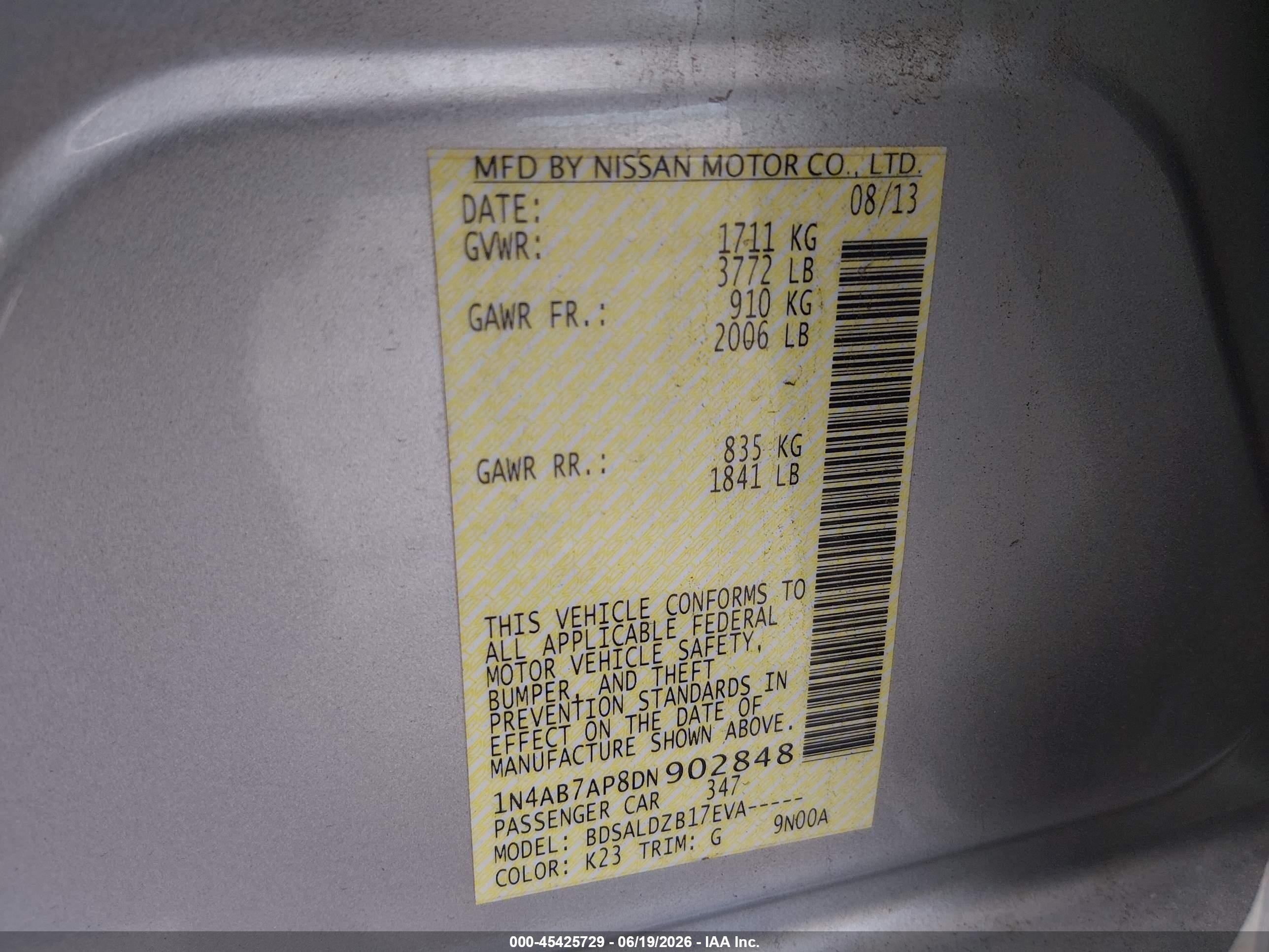 2013 Nissan Sentra Sv Серый vin: 1N4AB7AP8DN902848
