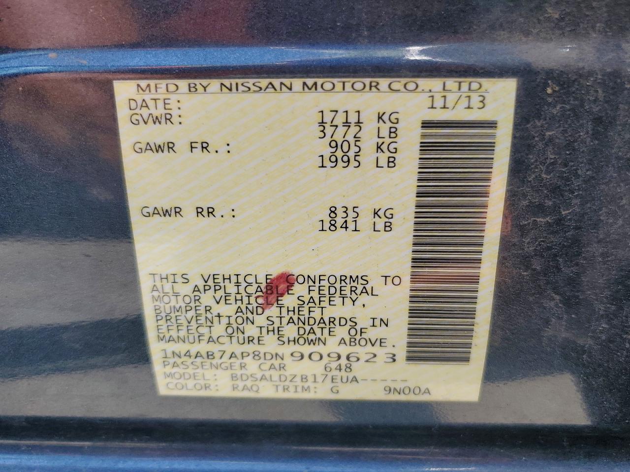 2013 Nissan Sentra Sv Blue vin: 1N4AB7AP8DN909623