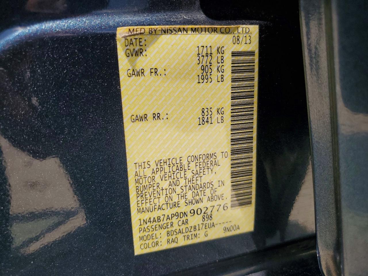 2013 Nissan Sentra S Blue vin: 1N4AB7AP9DN902776