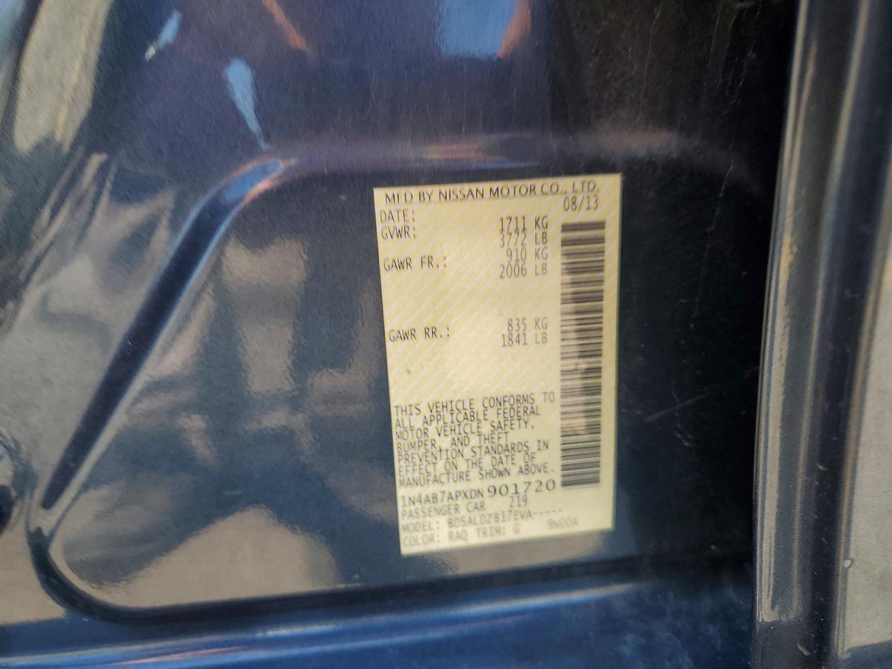 2013 Nissan Sentra S Blue vin: 1N4AB7APXDN901720
