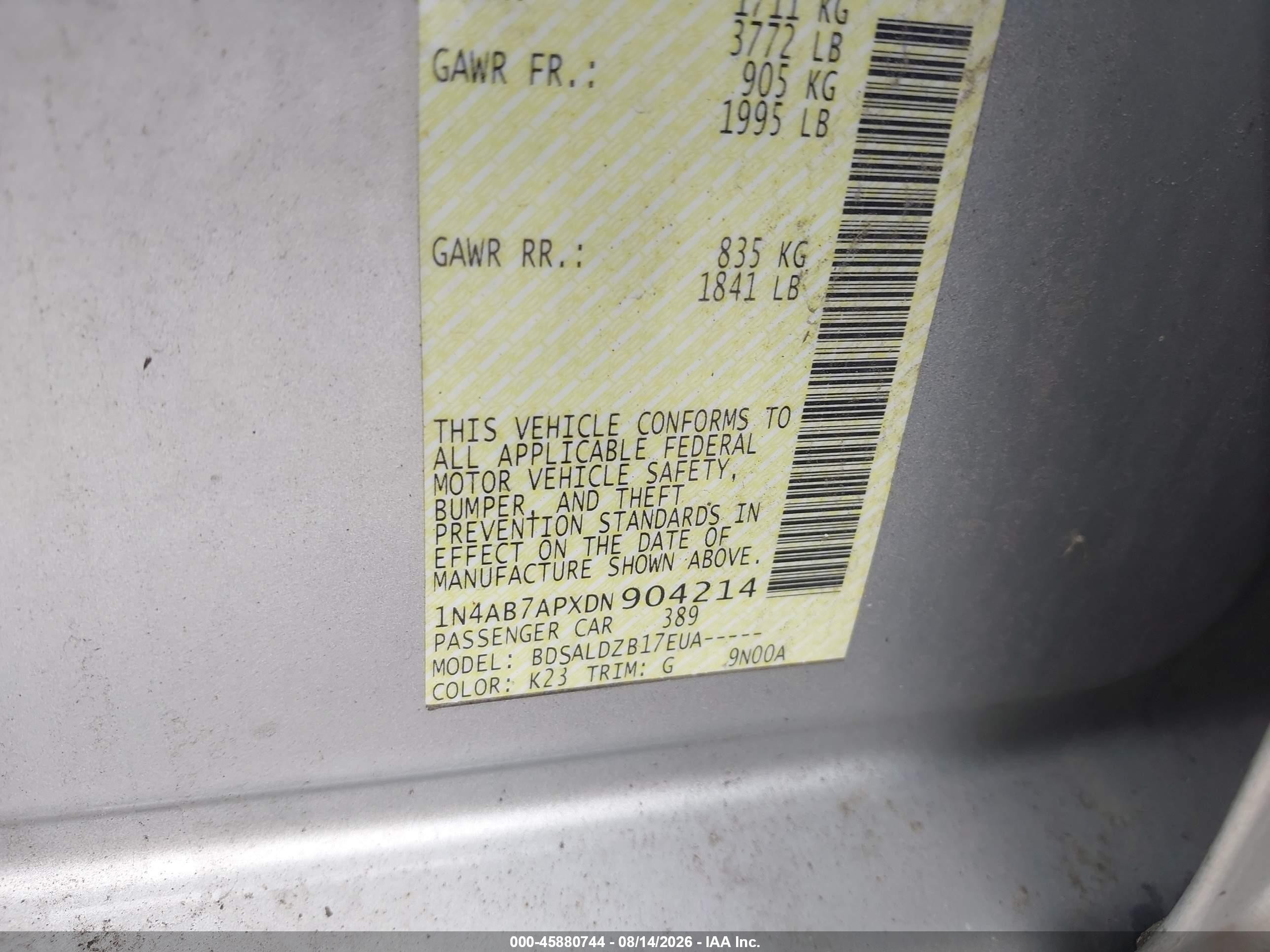 2013 Nissan Sentra Sv Серебряный vin: 1N4AB7APXDN904214