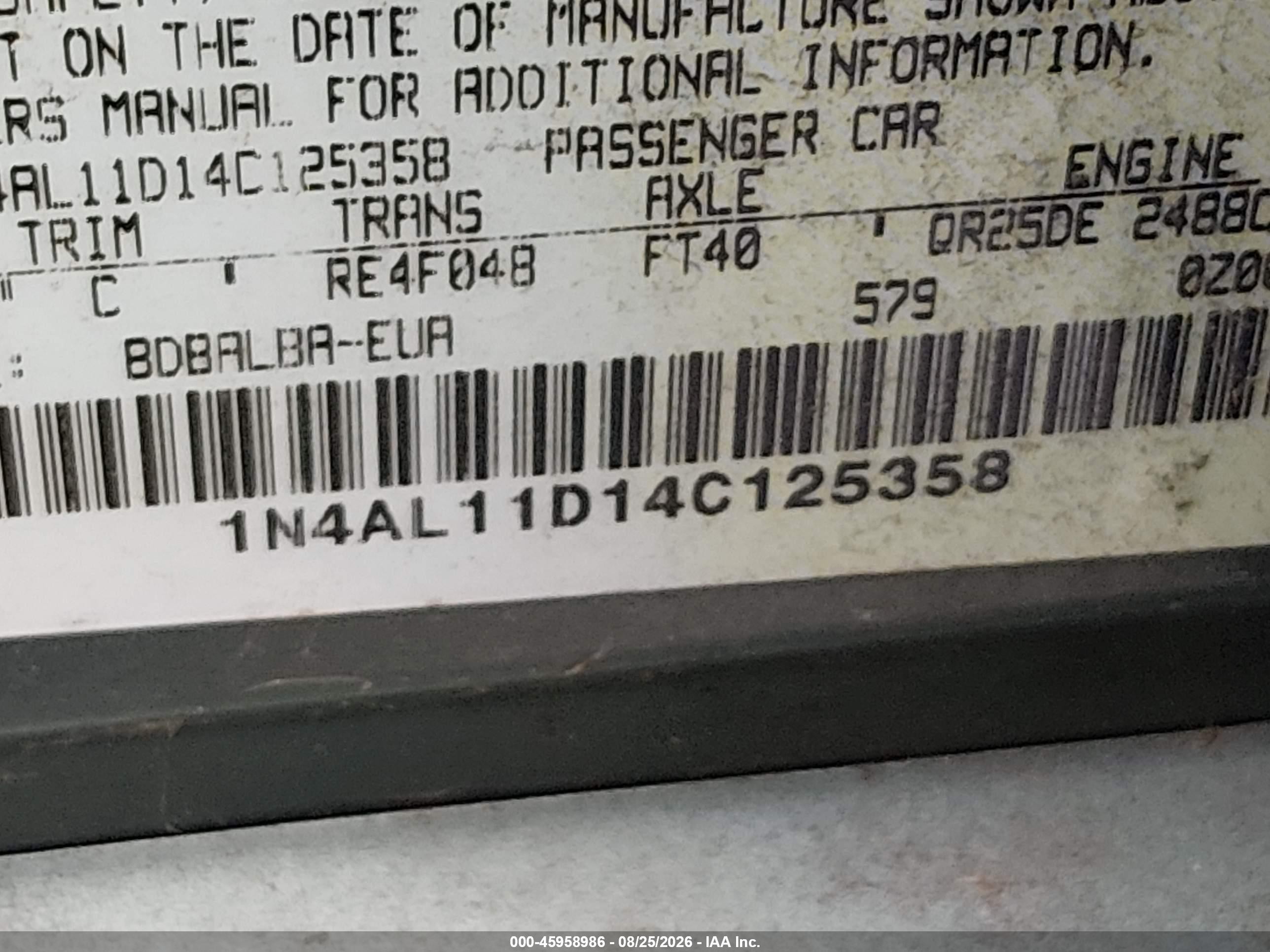 2004 Nissan Altima 2.5 S Зеленый vin: 1N4AL11D14C125358