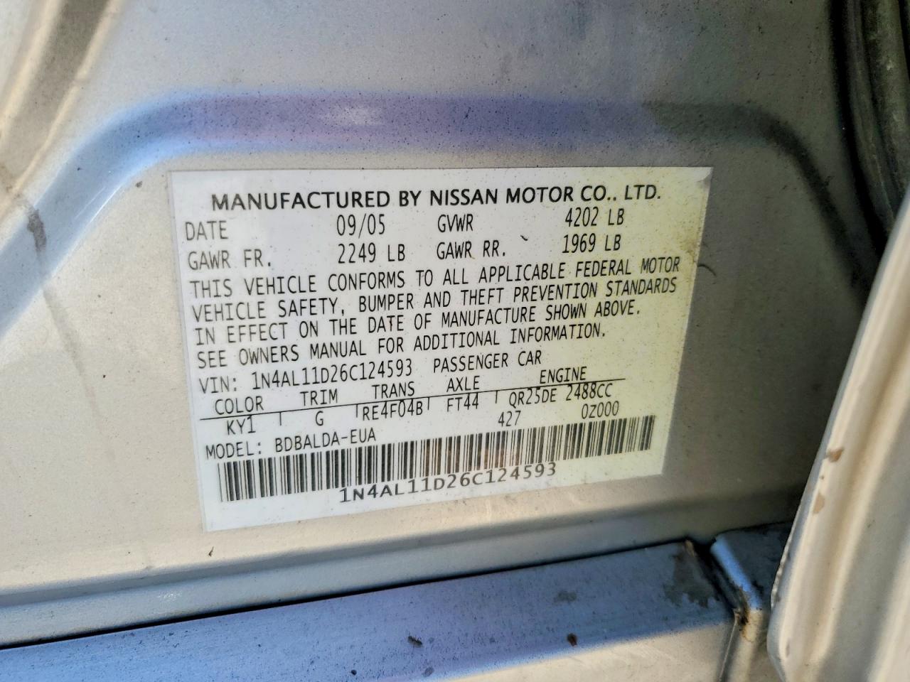 2006 Nissan Altima 2.5 Silver vin: 1N4AL11D26C124593