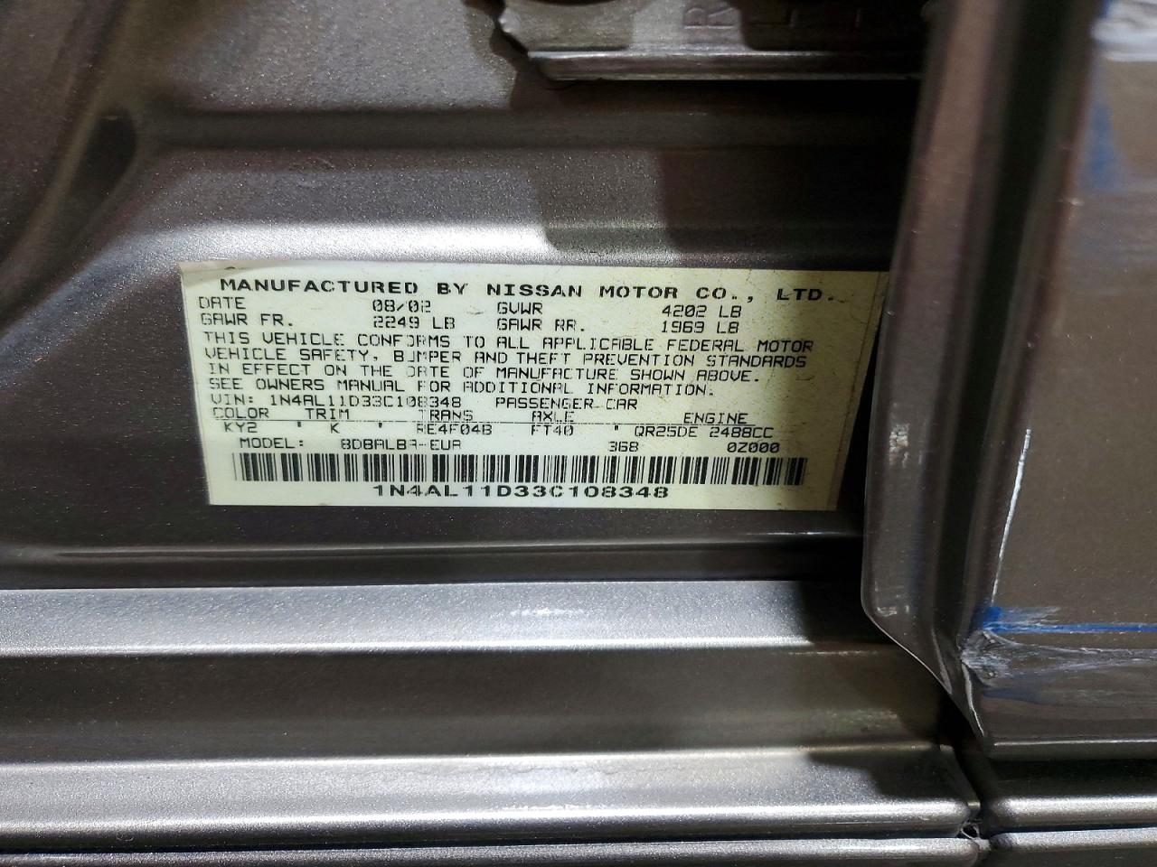 2003 Nissan Altima 2.5 Tan vin: 1N4AL11D33C108348