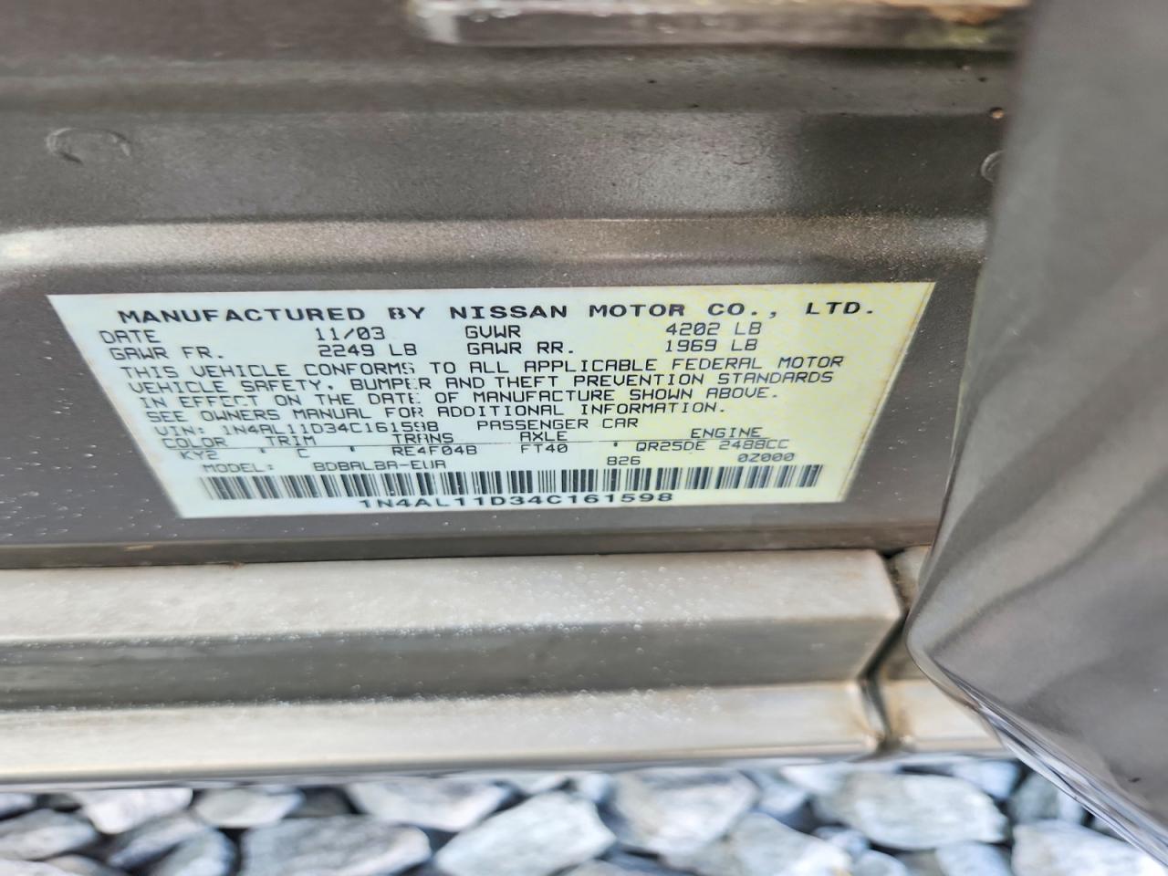 2004 Nissan Altima 2.5 Желто-коричневый vin: 1N4AL11D34C161598