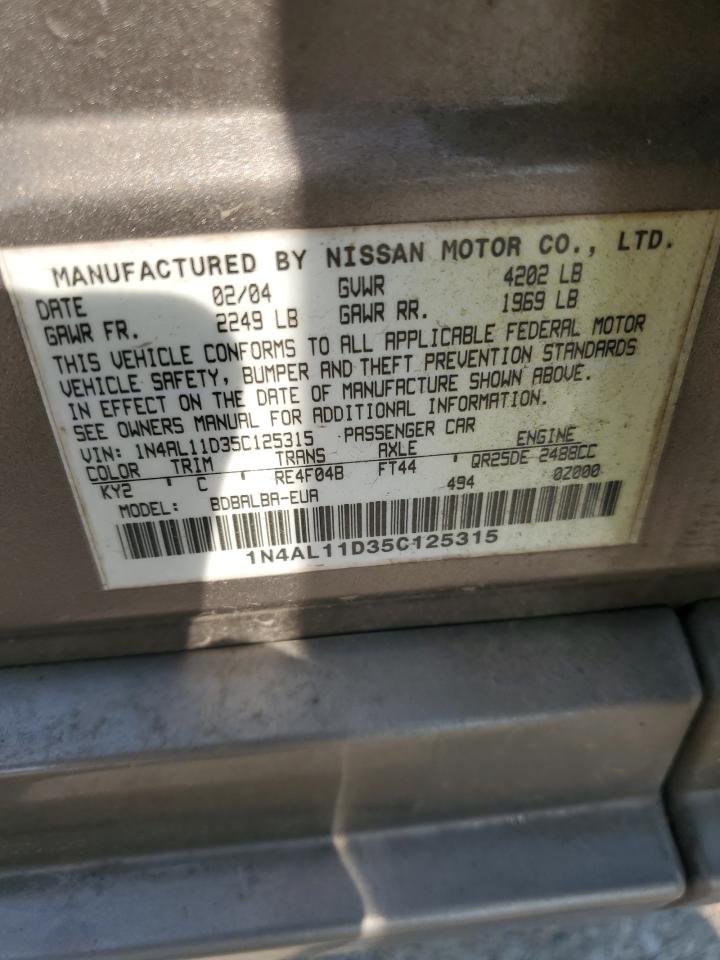 2005 Nissan Altima 2.5 Бежевый vin: 1N4AL11D35C125315