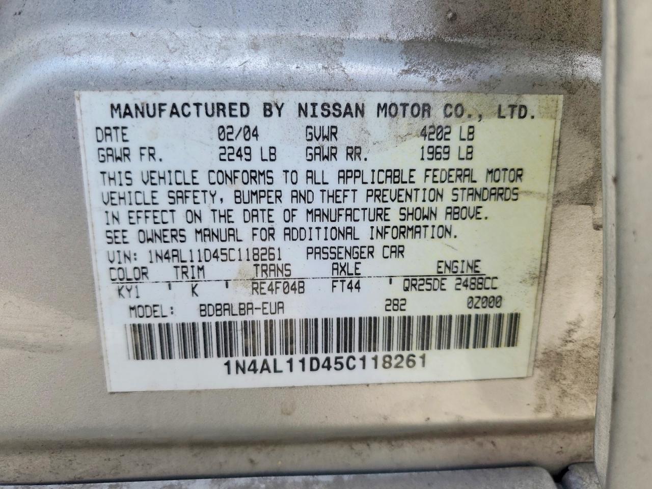 2005 Nissan Altima 2.5 Tan vin: 1N4AL11D45C118261