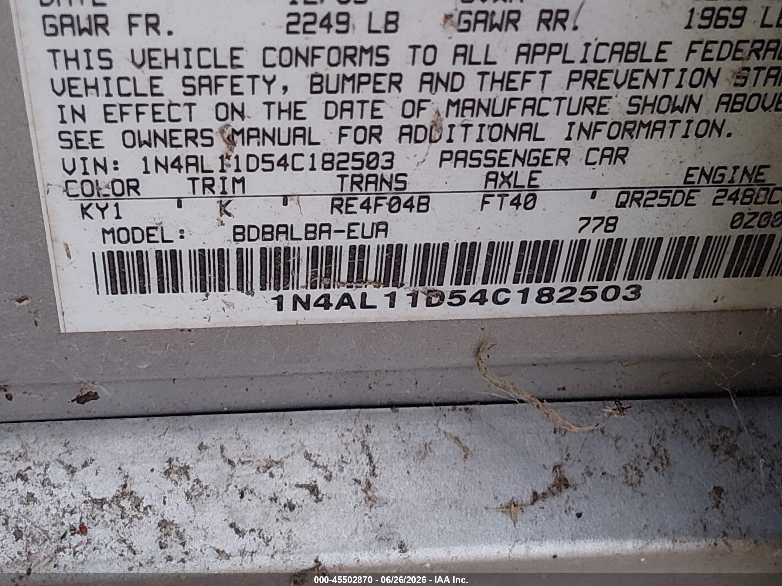2004 Nissan Altima 2.5 S Silver vin: 1N4AL11D54C182503