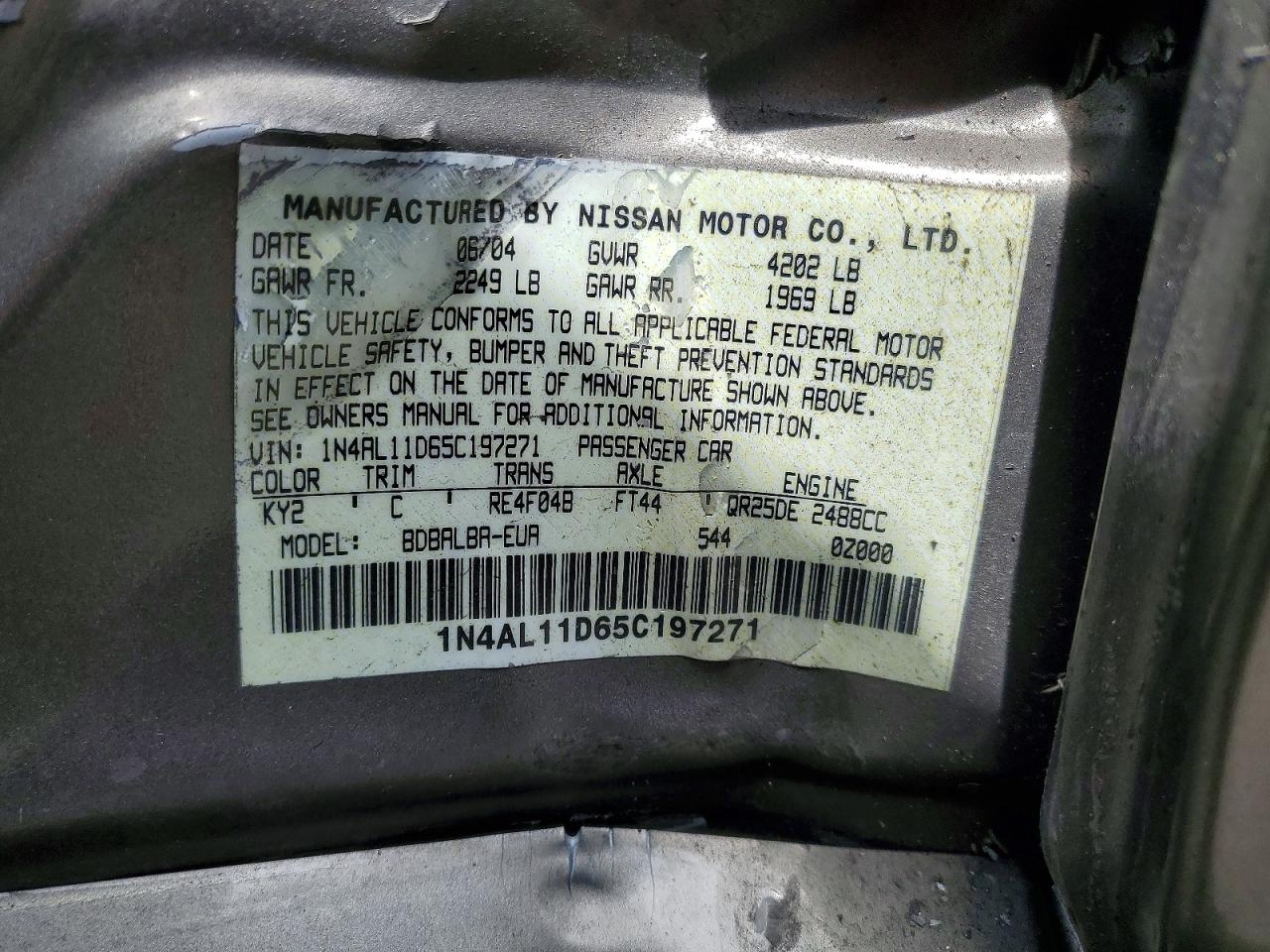 2005 Nissan Altima 2.5 Brown vin: 1N4AL11D65C197271
