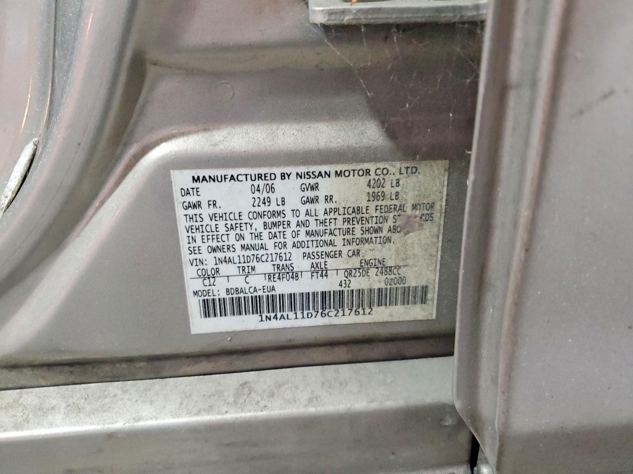 2006 Nissan Altima 2.5 Beige vin: 1N4AL11D76C217612