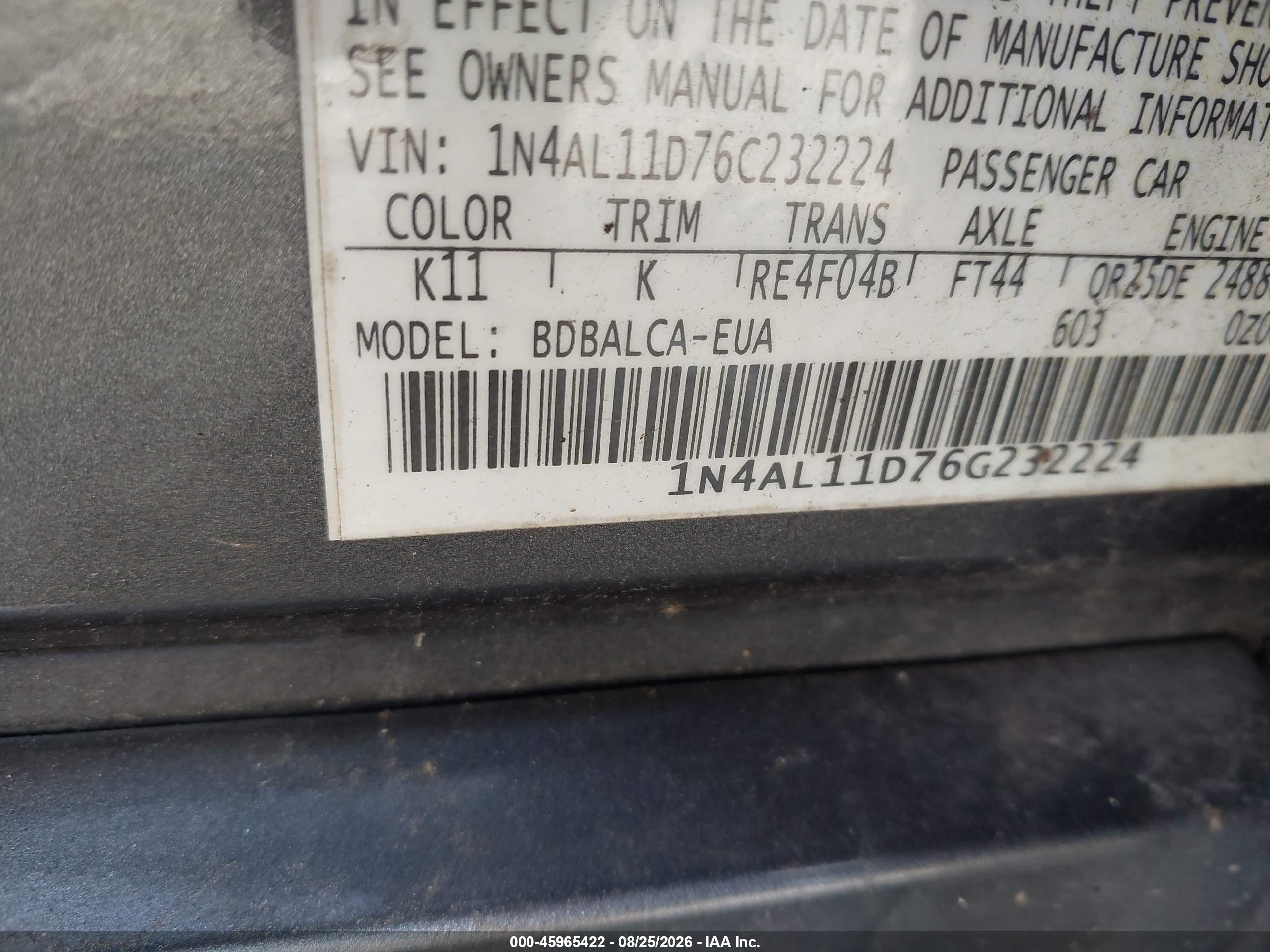 2006 Nissan Altima 2.5 S Серый vin: 1N4AL11D76C232224