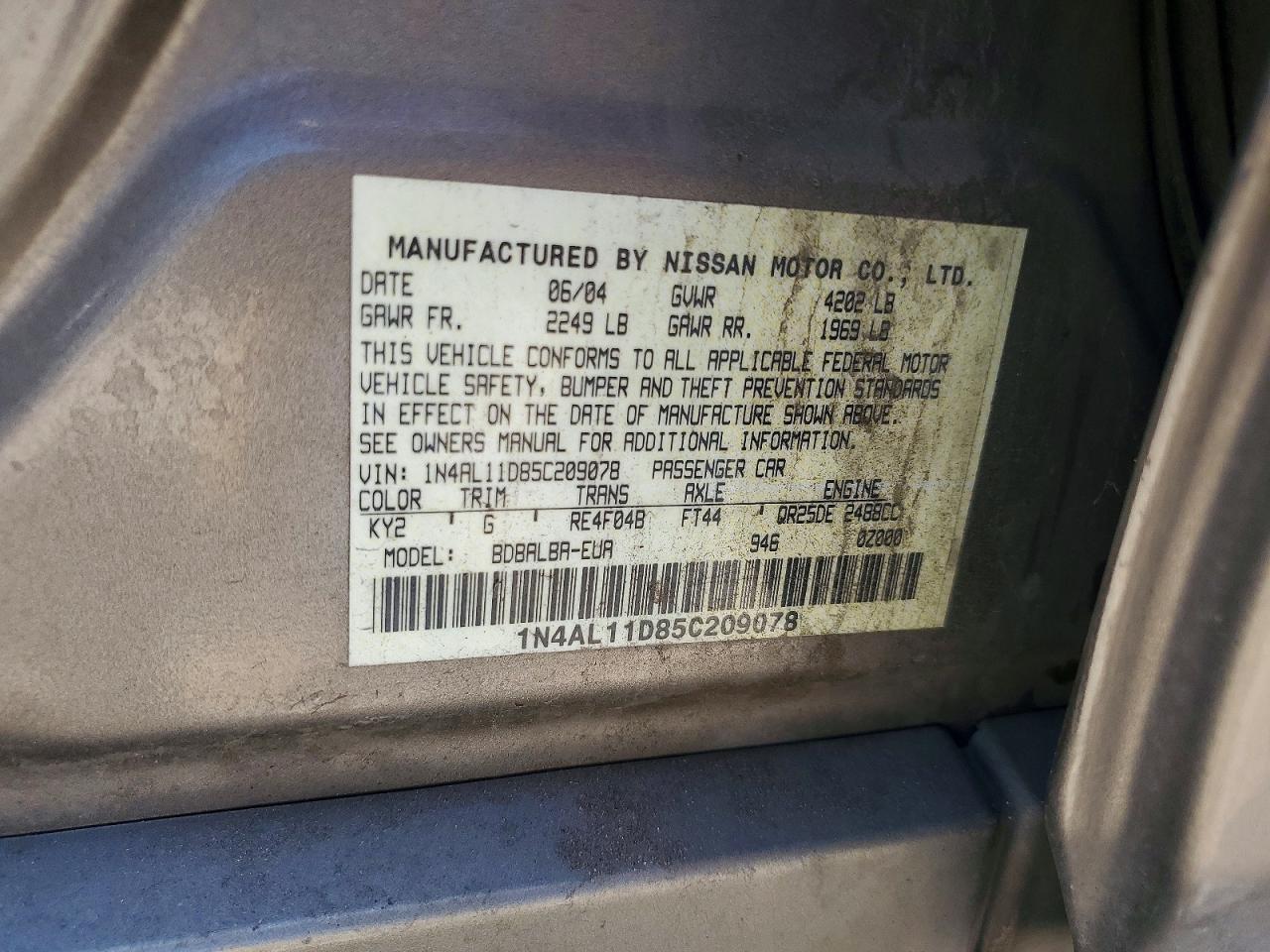 2005 Nissan Altima 2.5 Silver vin: 1N4AL11D85C209078
