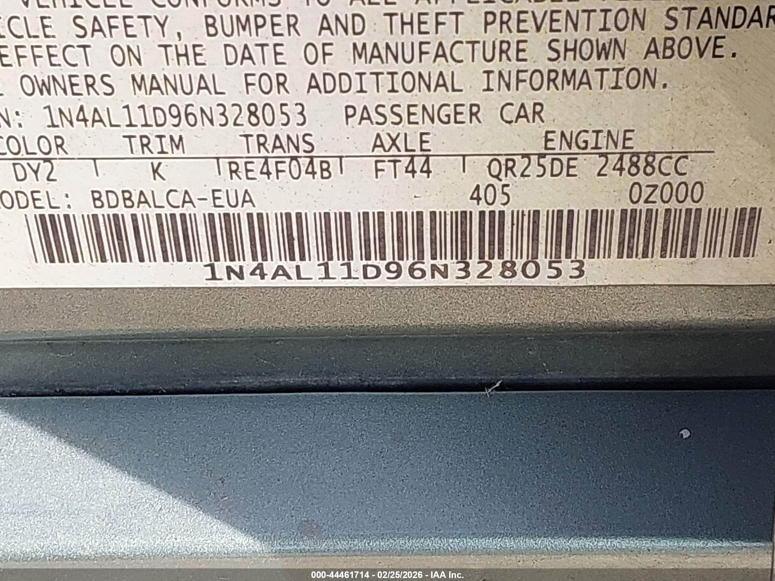 2006 Nissan Altima 2.5 S Green vin: 1N4AL11D96N328053