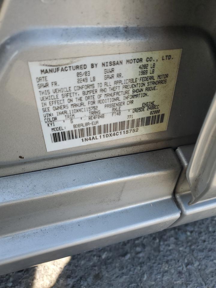 2004 Nissan Altima Серебряный vin: 1N4AL11DX4C115752