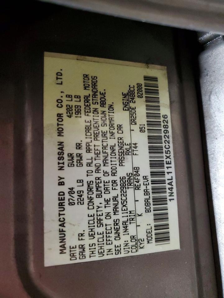 2005 Nissan Altima 2.5 Gray vin: 1N4AL11EX5C229826