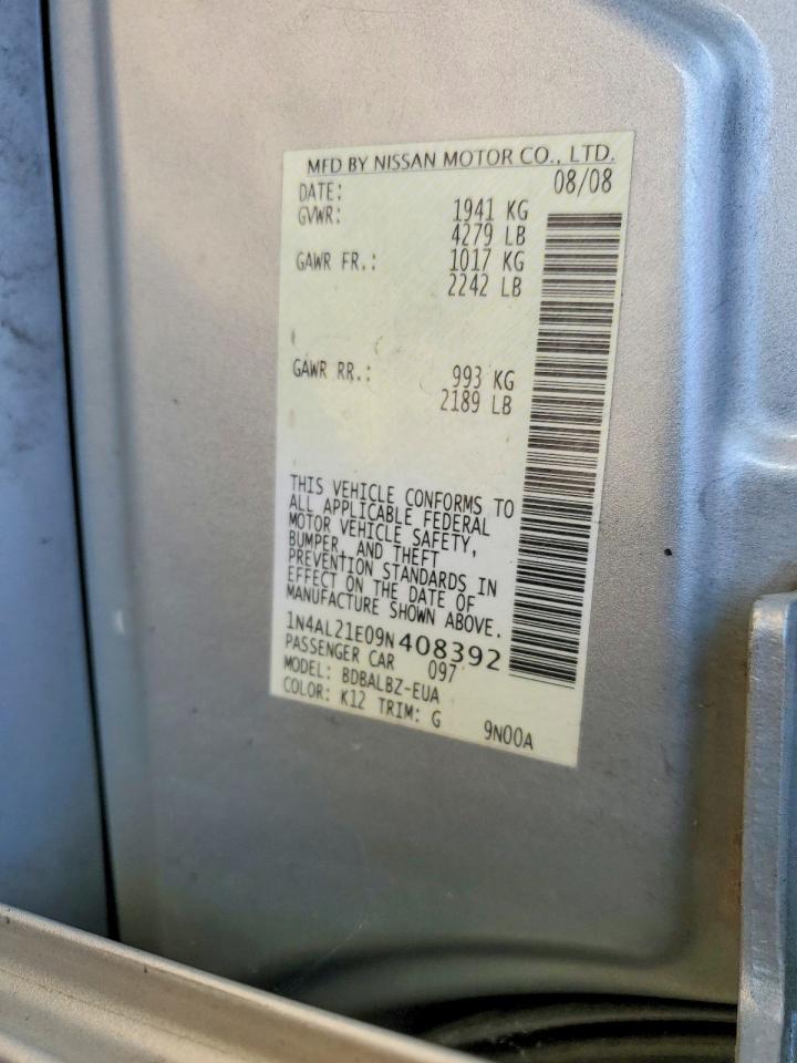 2009 Nissan Altima 2.5 Silver vin: 1N4AL21E09N408392