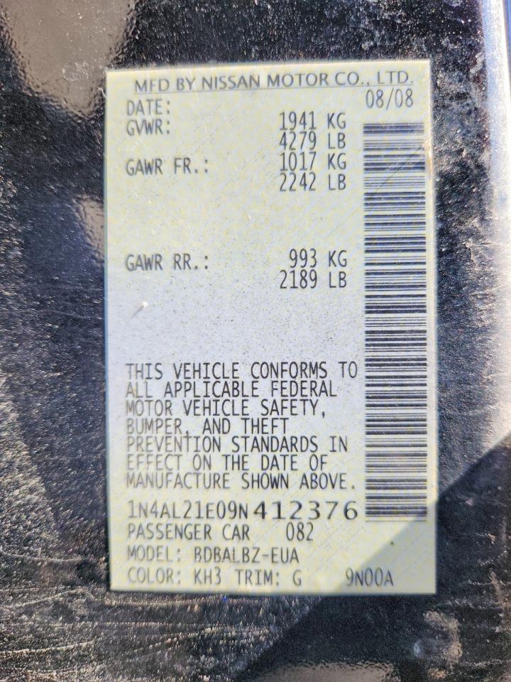 2009 Nissan Altima 2.5 Black vin: 1N4AL21E09N412376