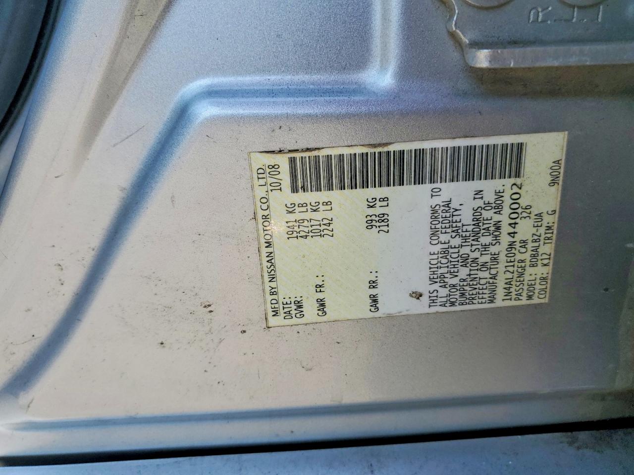 2009 Nissan Altima 2.5 Silver vin: 1N4AL21E09N440002